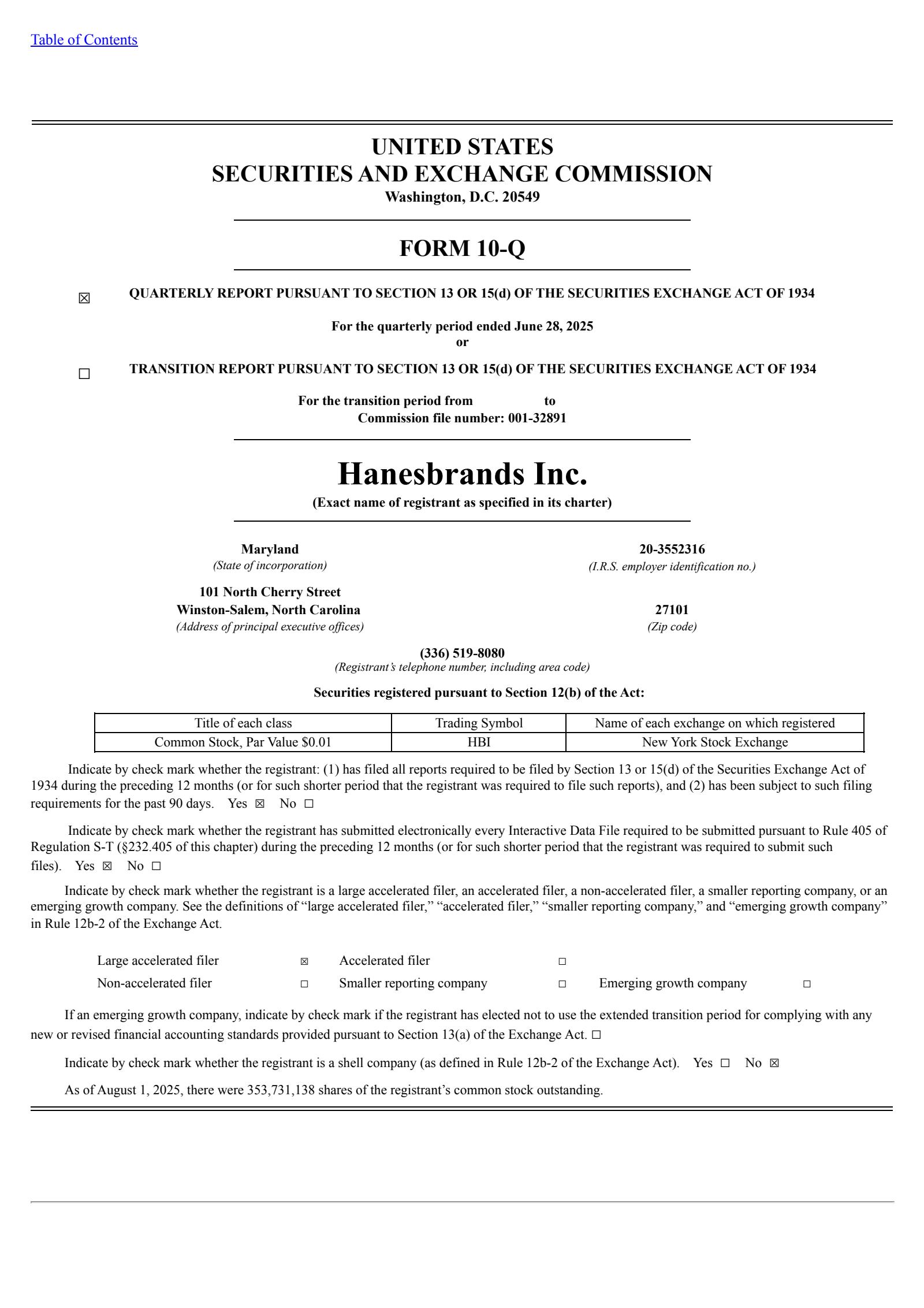 Hanesbrands' Q2 2025 Quarterly report