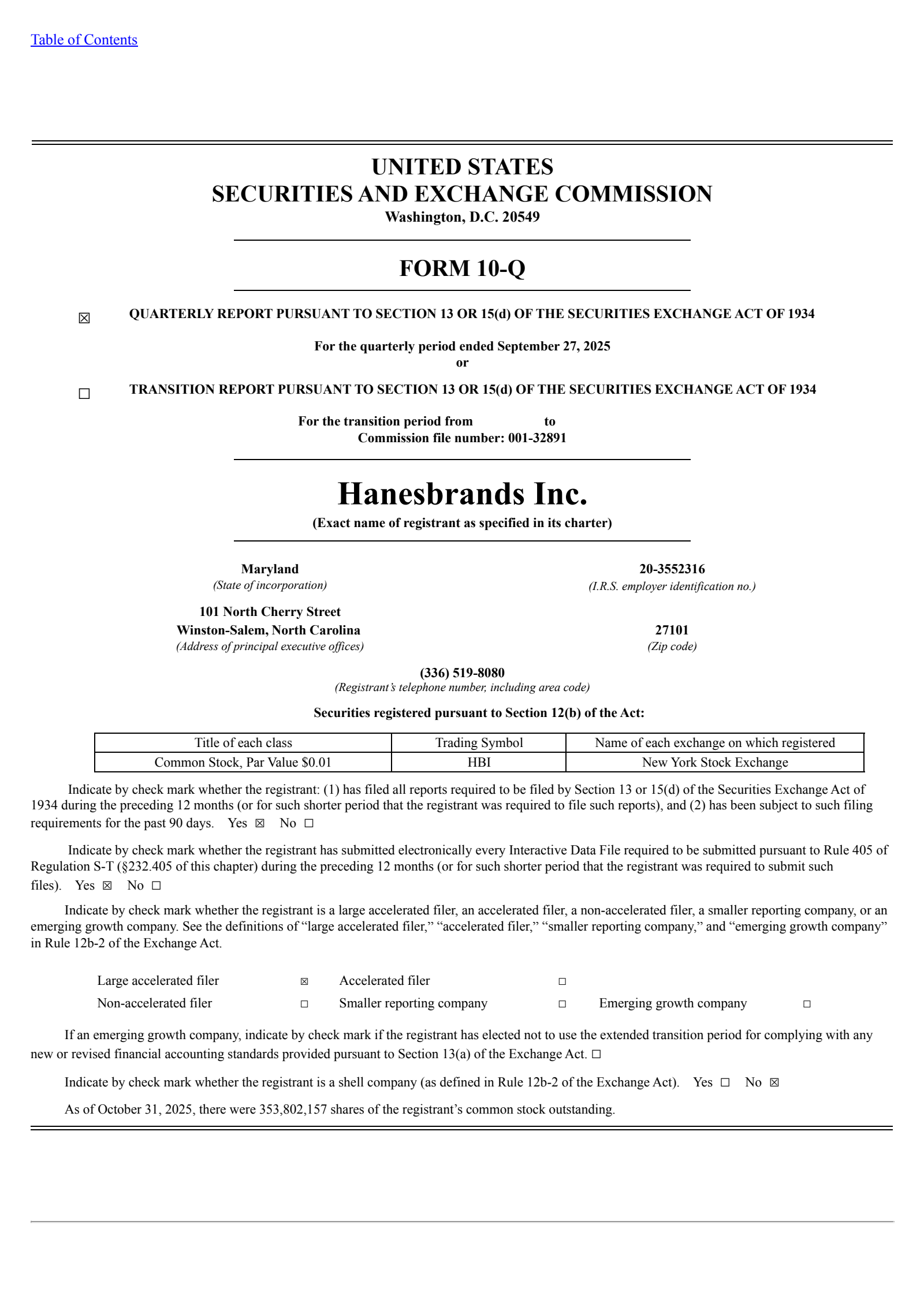 Hanesbrands' Q3 2025 Quarterly Report