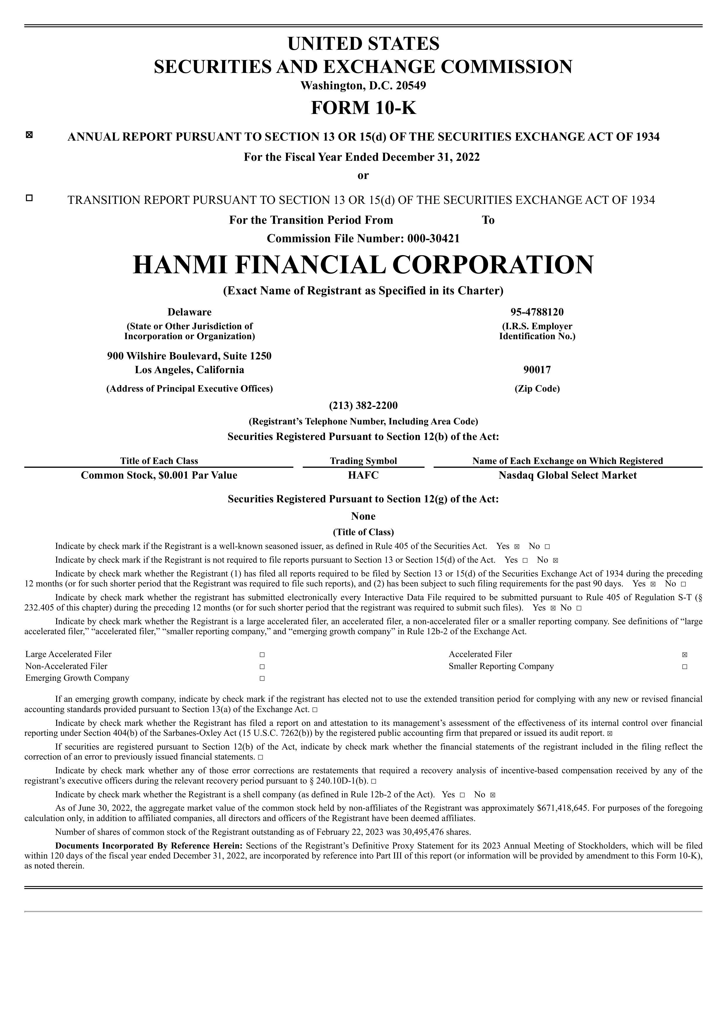 Hanmi Financial's Q4 2022 Annual report