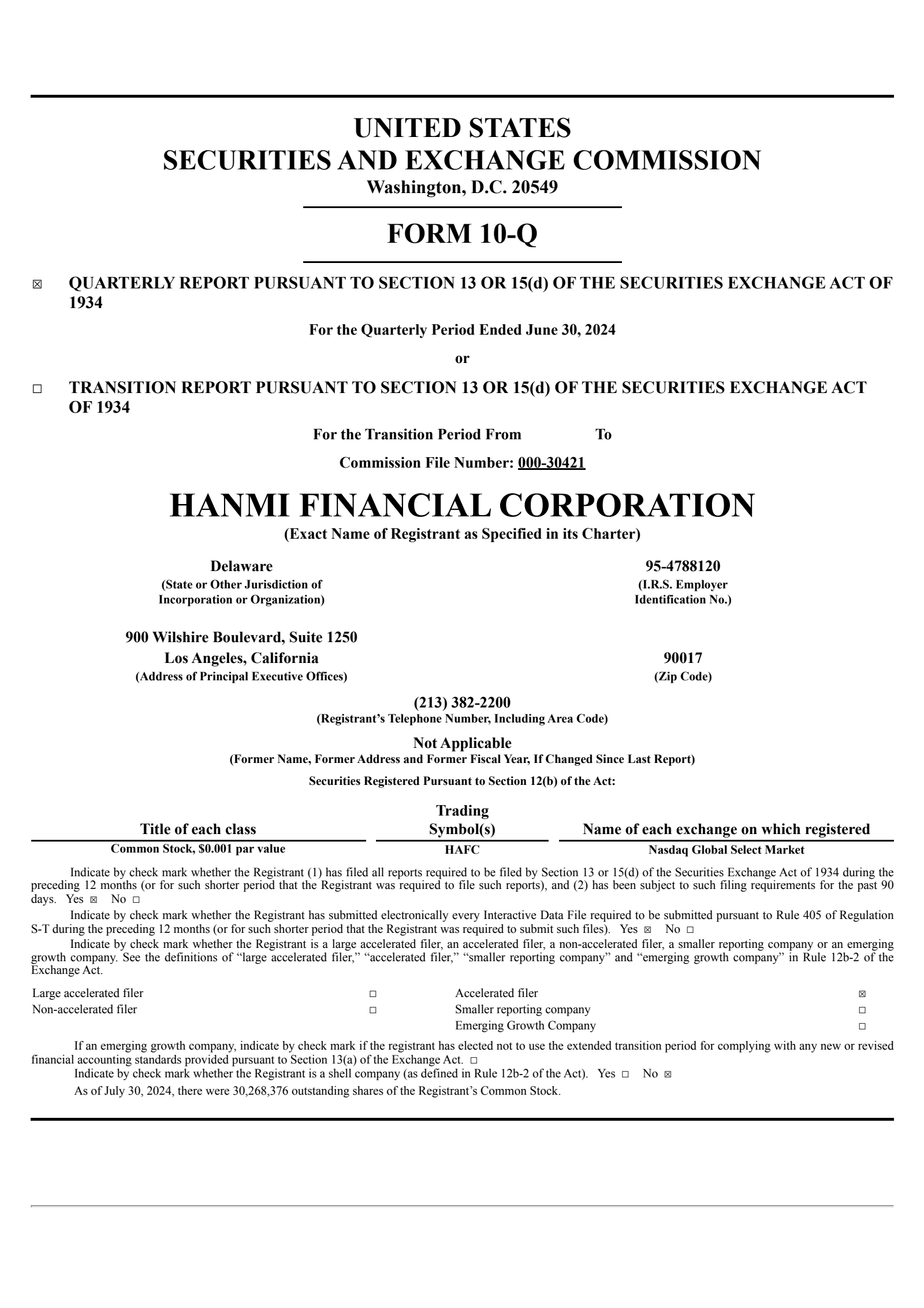 Hanmi Financial's Q2 2024 Quarterly report