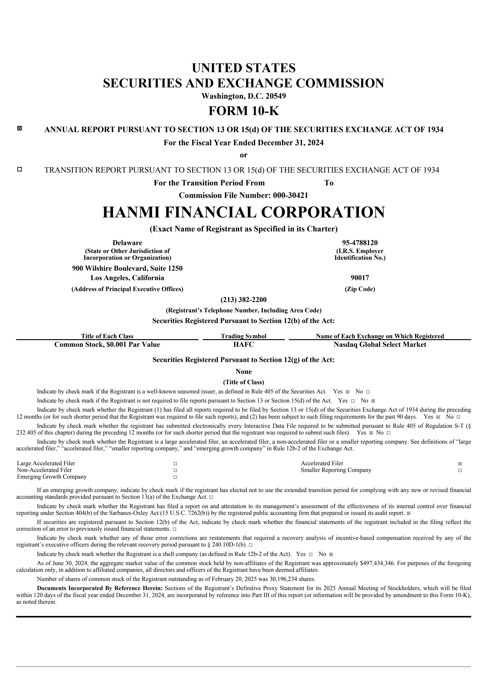 Hanmi Financial's Q4 2024 Annual report