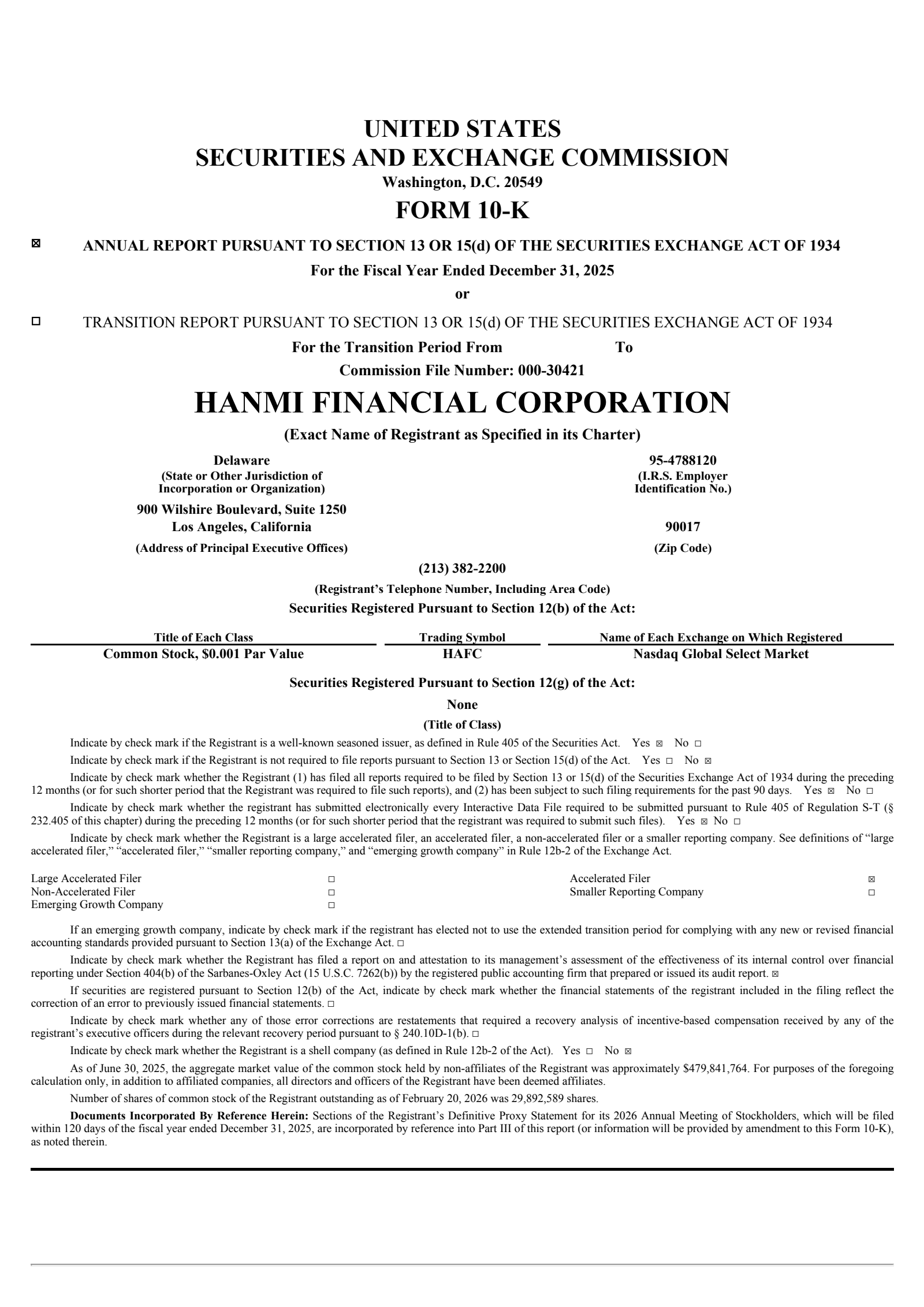 Hanmi Financial's Q4 2025 Annual report