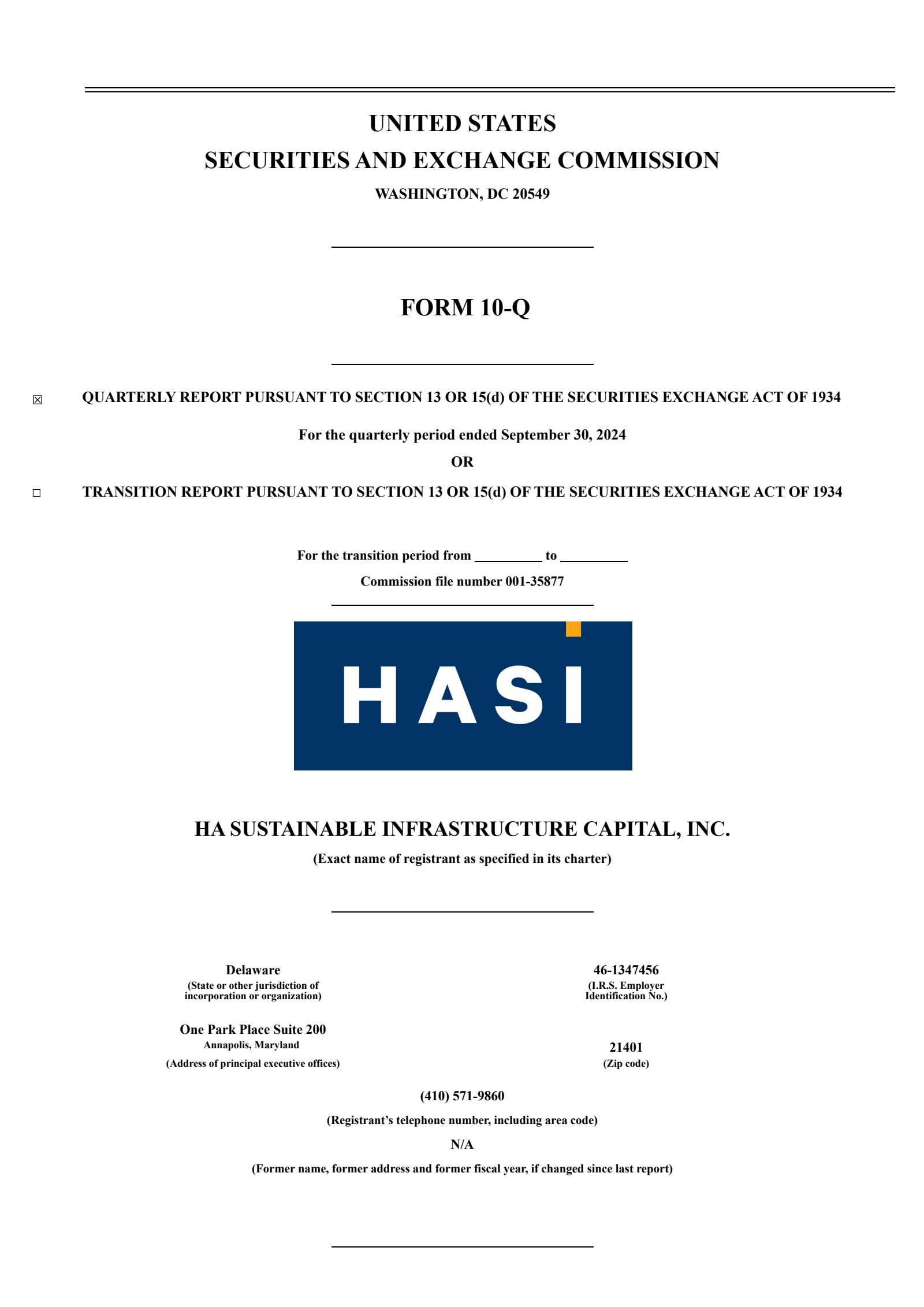 HA Sustainable Infrastructure Capital's Q3 2024 Quarterly report