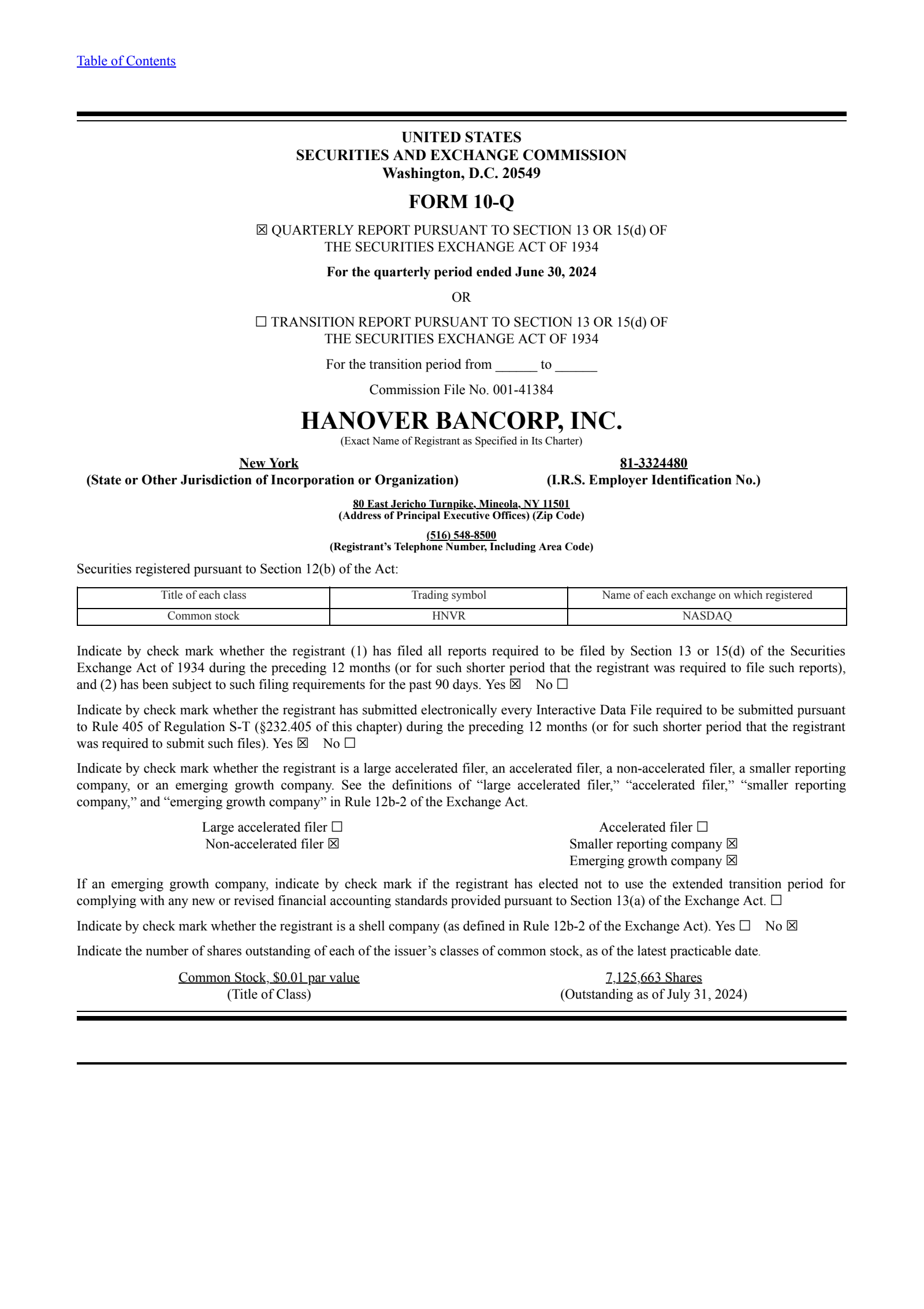 Hanover Bancorp's Q2 2024 Quarterly Report