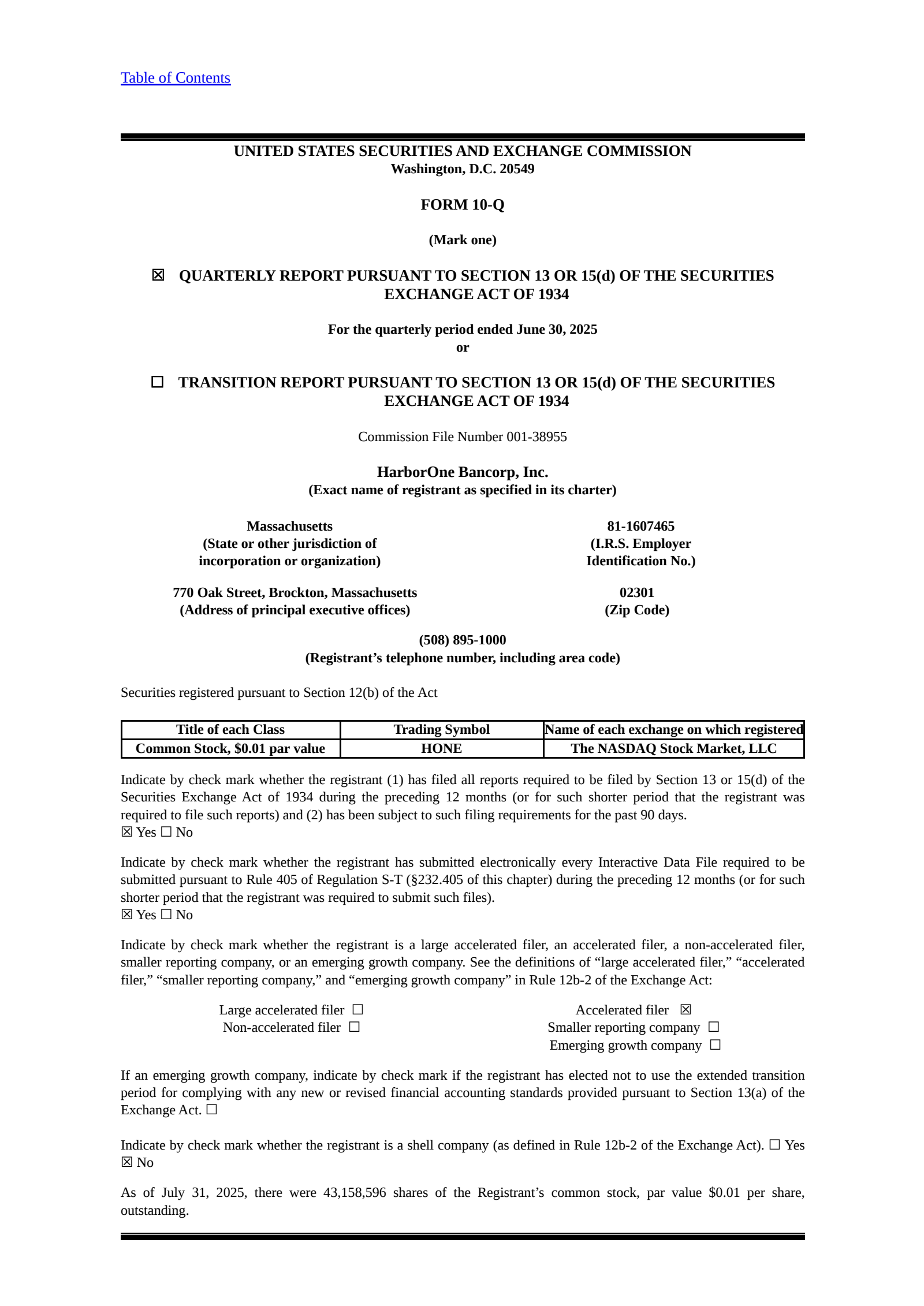 HarborOne Bancorp's Q2 2025 Quarterly report