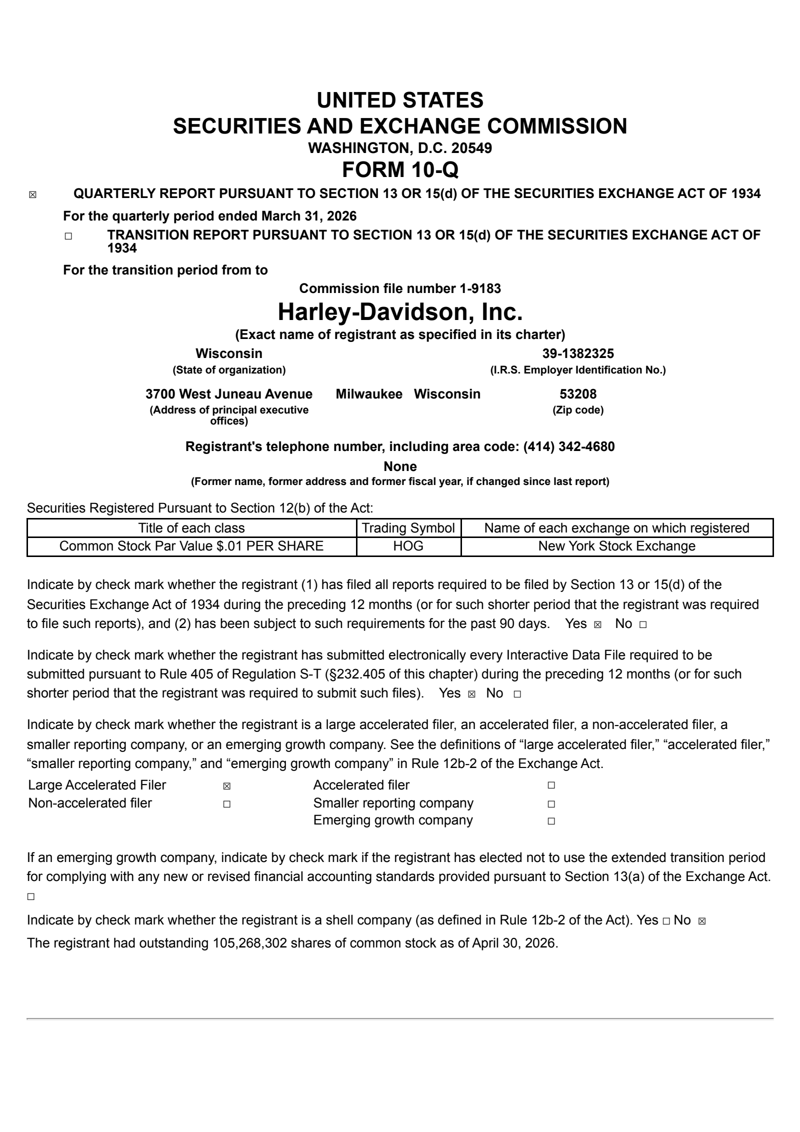 Harley-Davidson's Q1 2026 Quarterly report