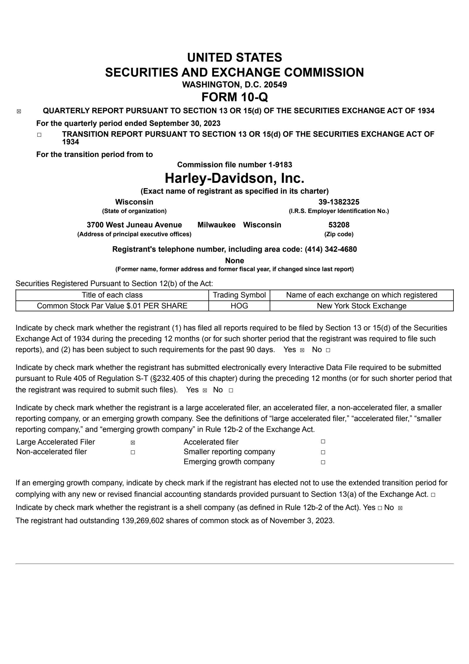 Harley-Davidson's Q3 2023 Quarterly report