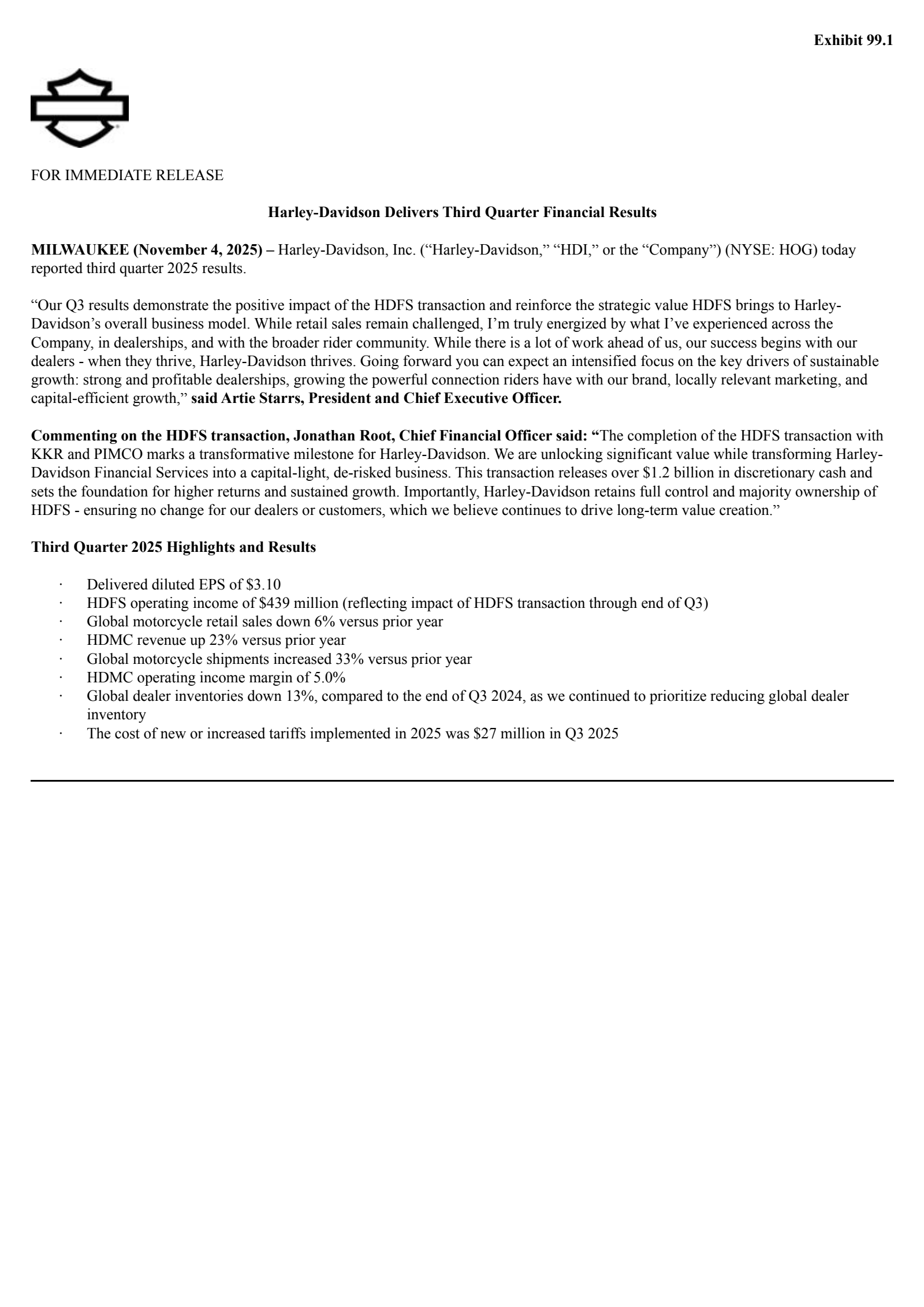 Harley-Davidson's Q3 2025 Earnings Release