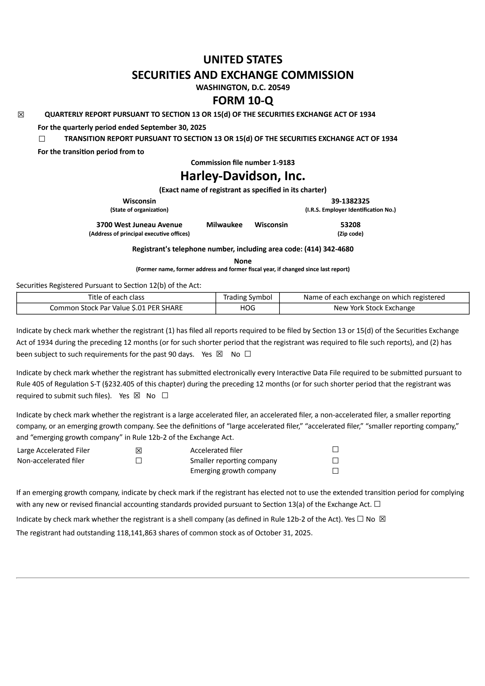 Harley-Davidson's Q3 2025 Quarterly Report