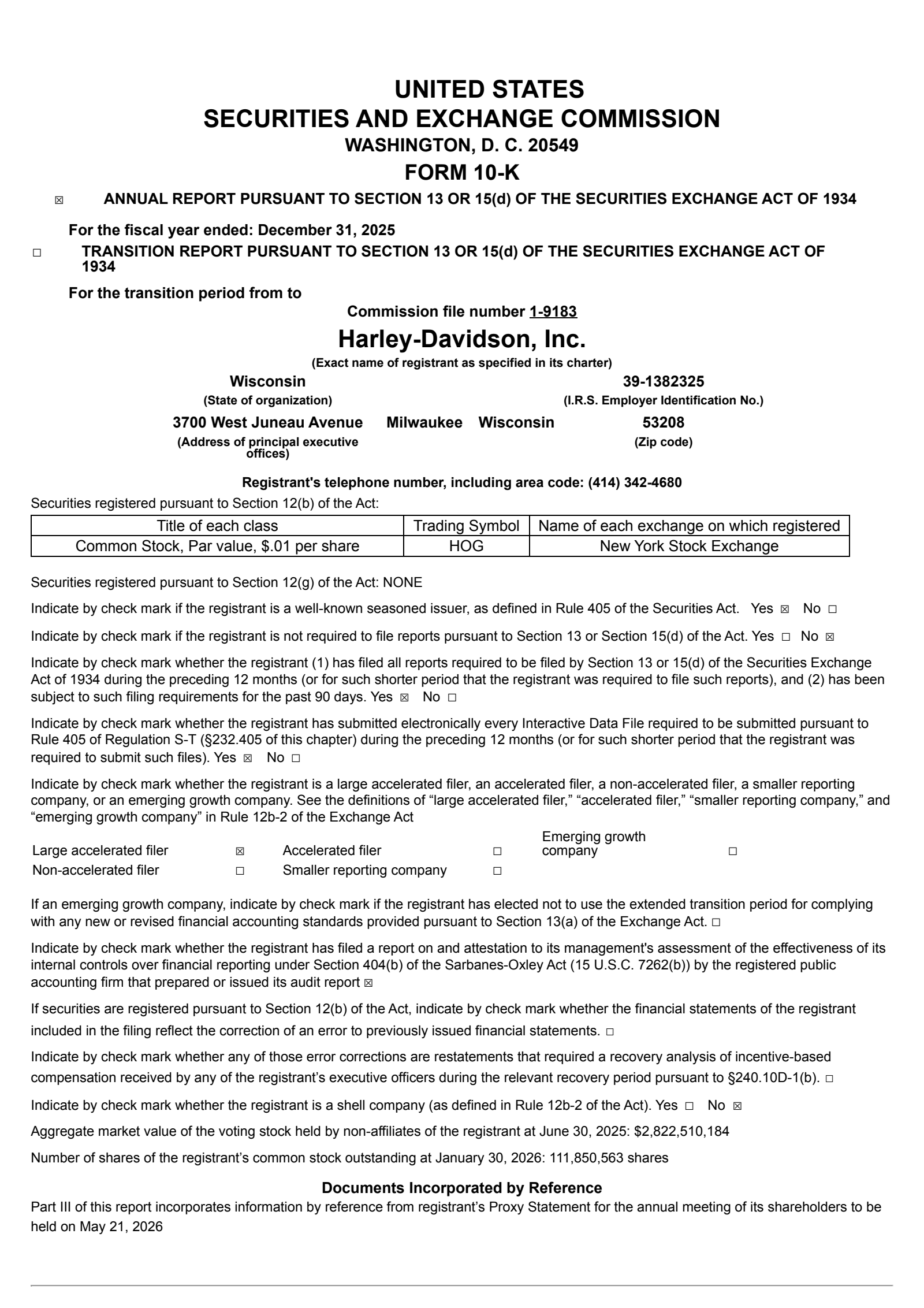 Harley-Davidson's Q4 2025 Annual report