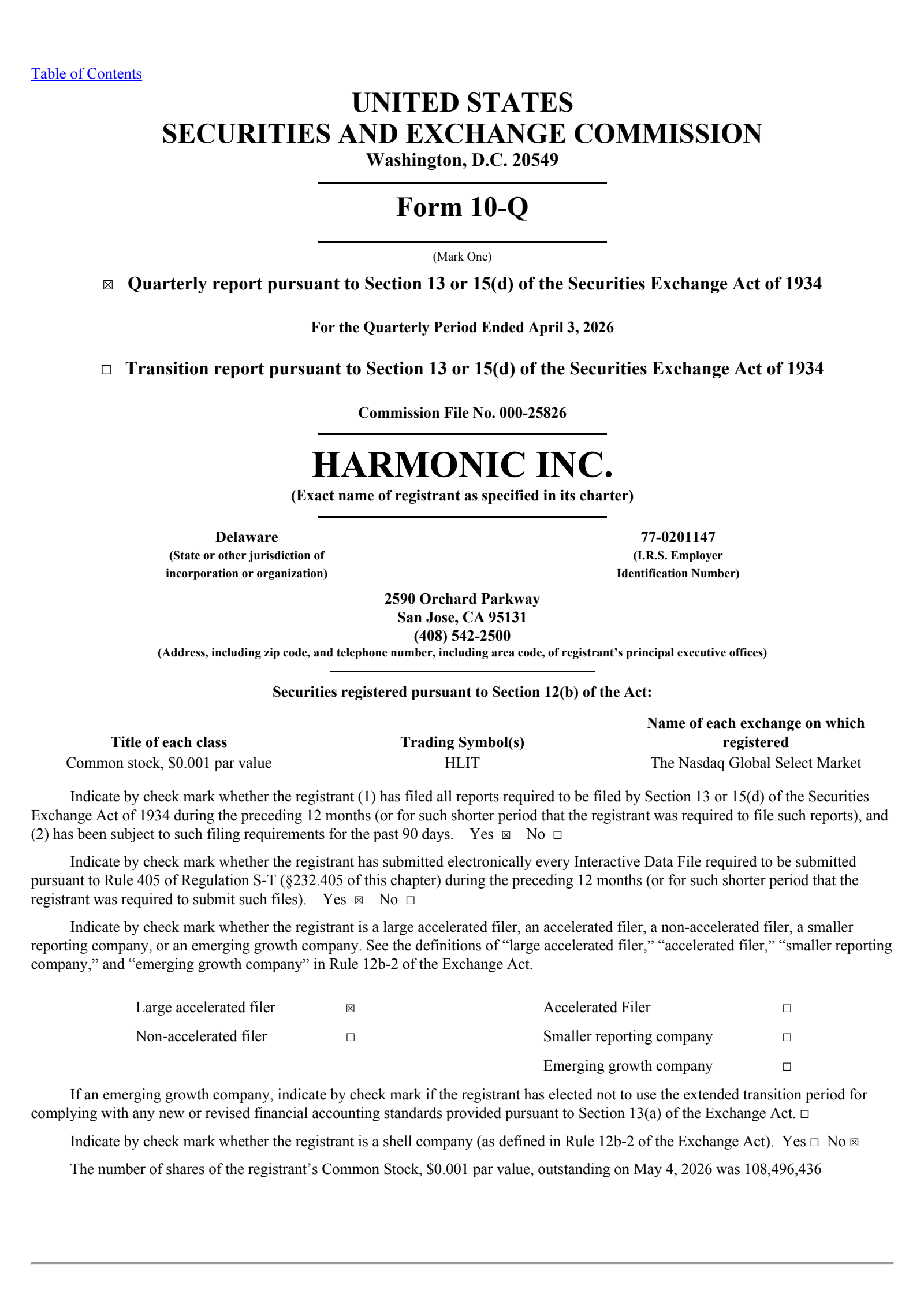 Harmonic's Q1 2026 Quarterly report