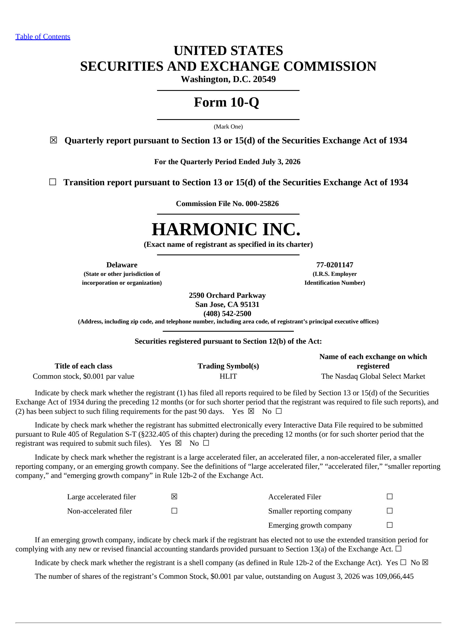 Harmonic's Q2 2026 Quarterly report