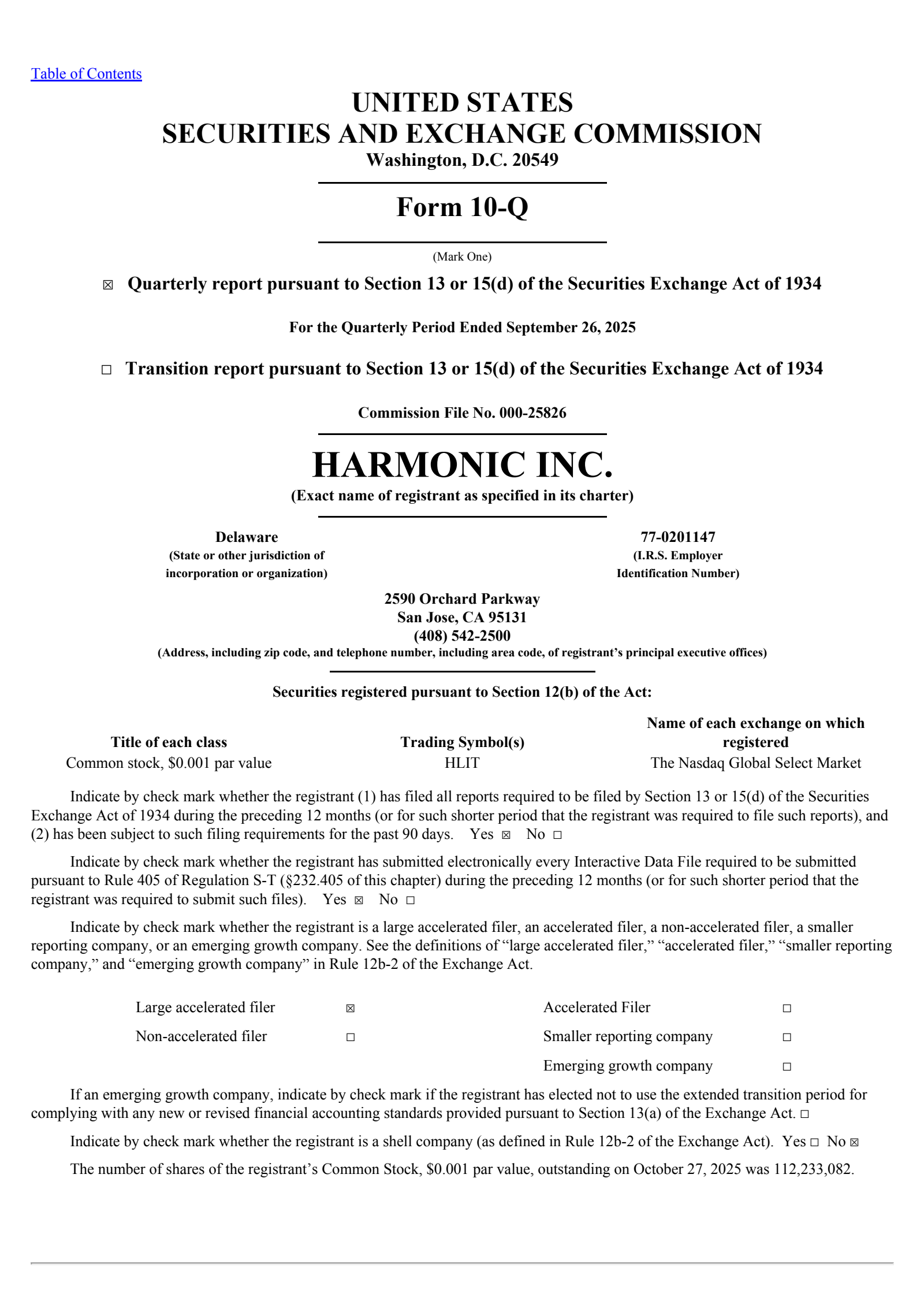 Harmonic's Q3 2025 Quarterly Report