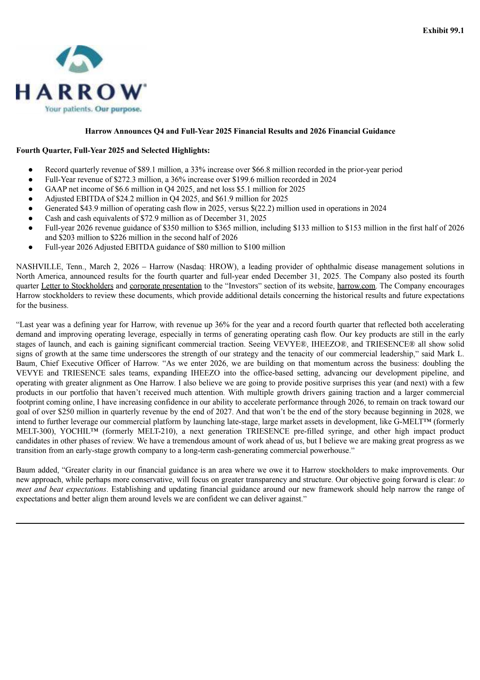 HROW Q4 2025 Earnings Report on 3/26/2026