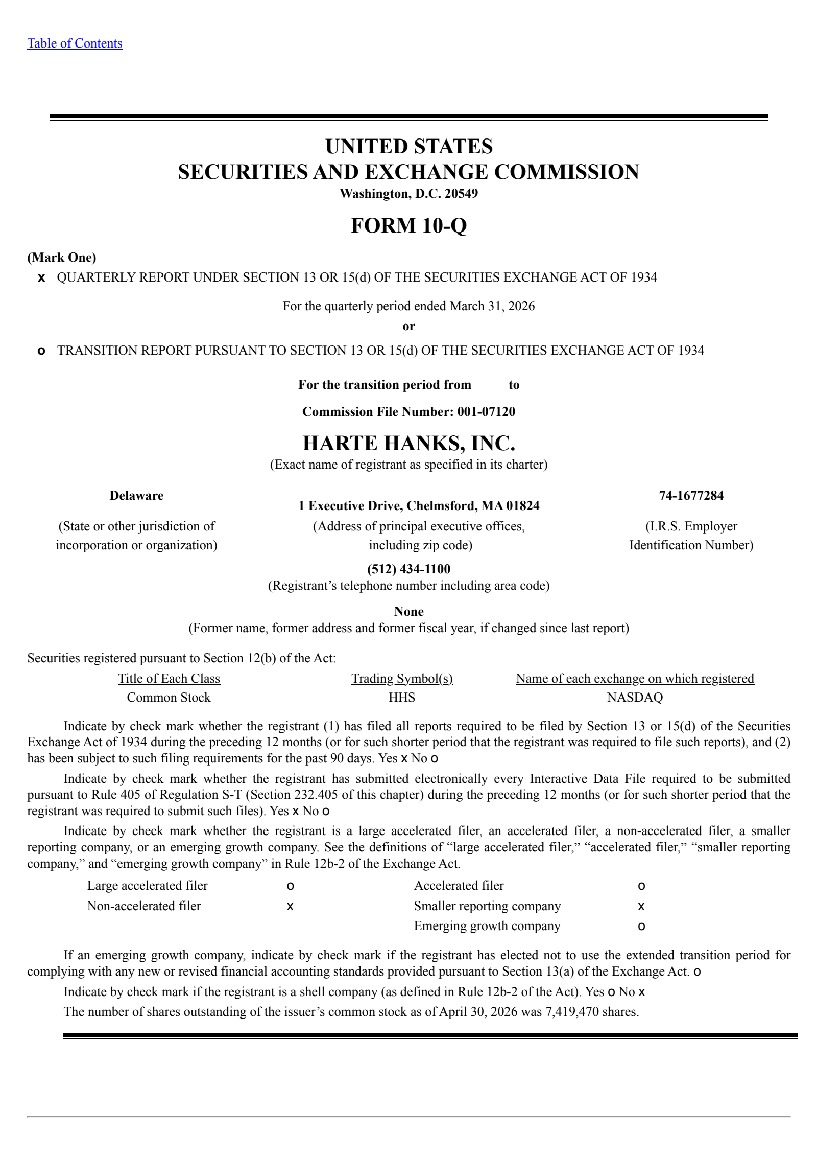 Harte Hanks' Q1 2026 Quarterly report