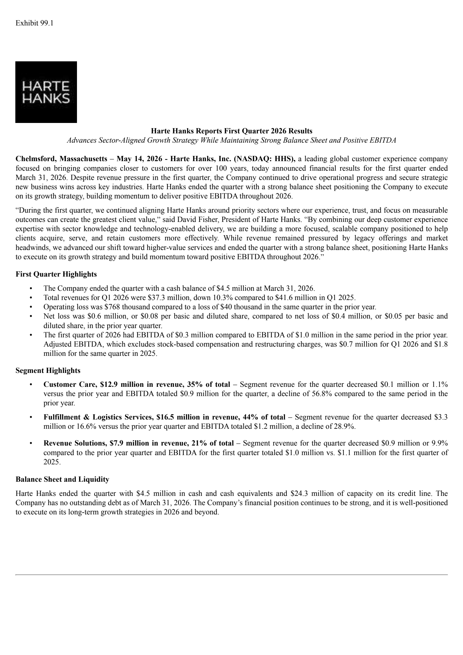 Harte Hanks' Q1 2026 Press Release