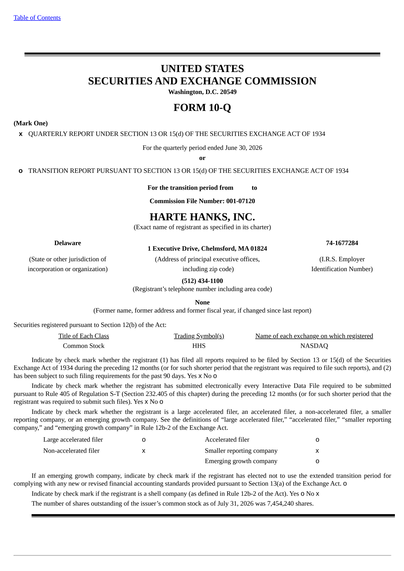 Harte Hanks' Q2 2026 Quarterly report