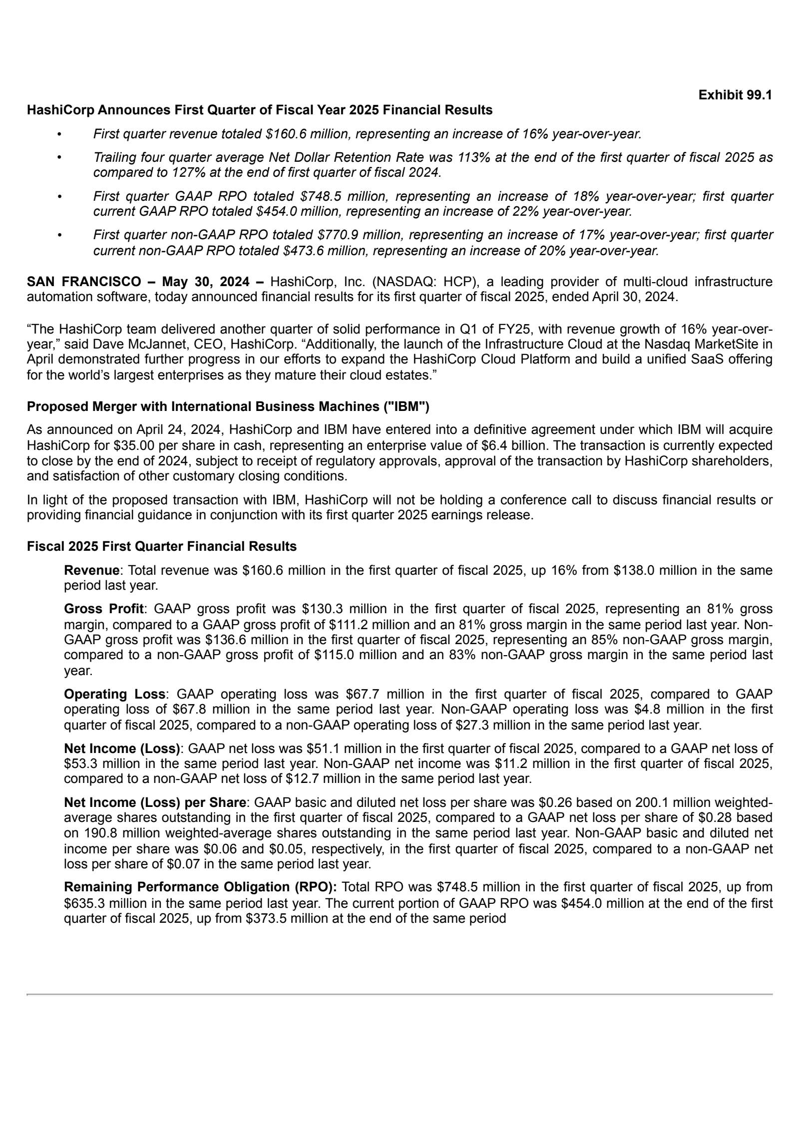 HashiCorp's Q1 2025 Press Release