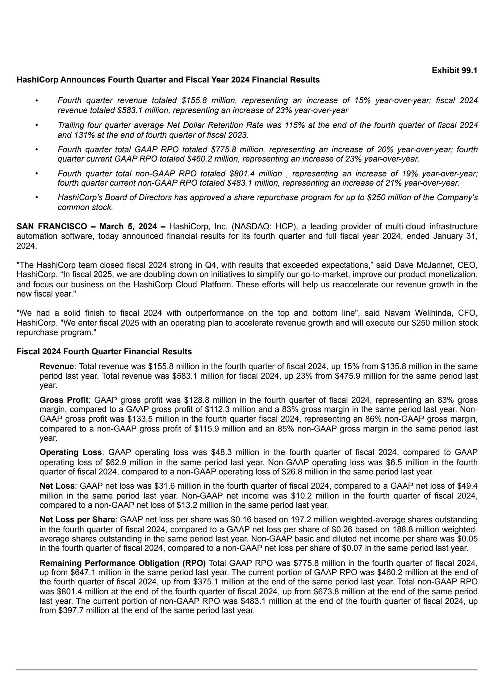 HashiCorp's Q4 2024 Press Release