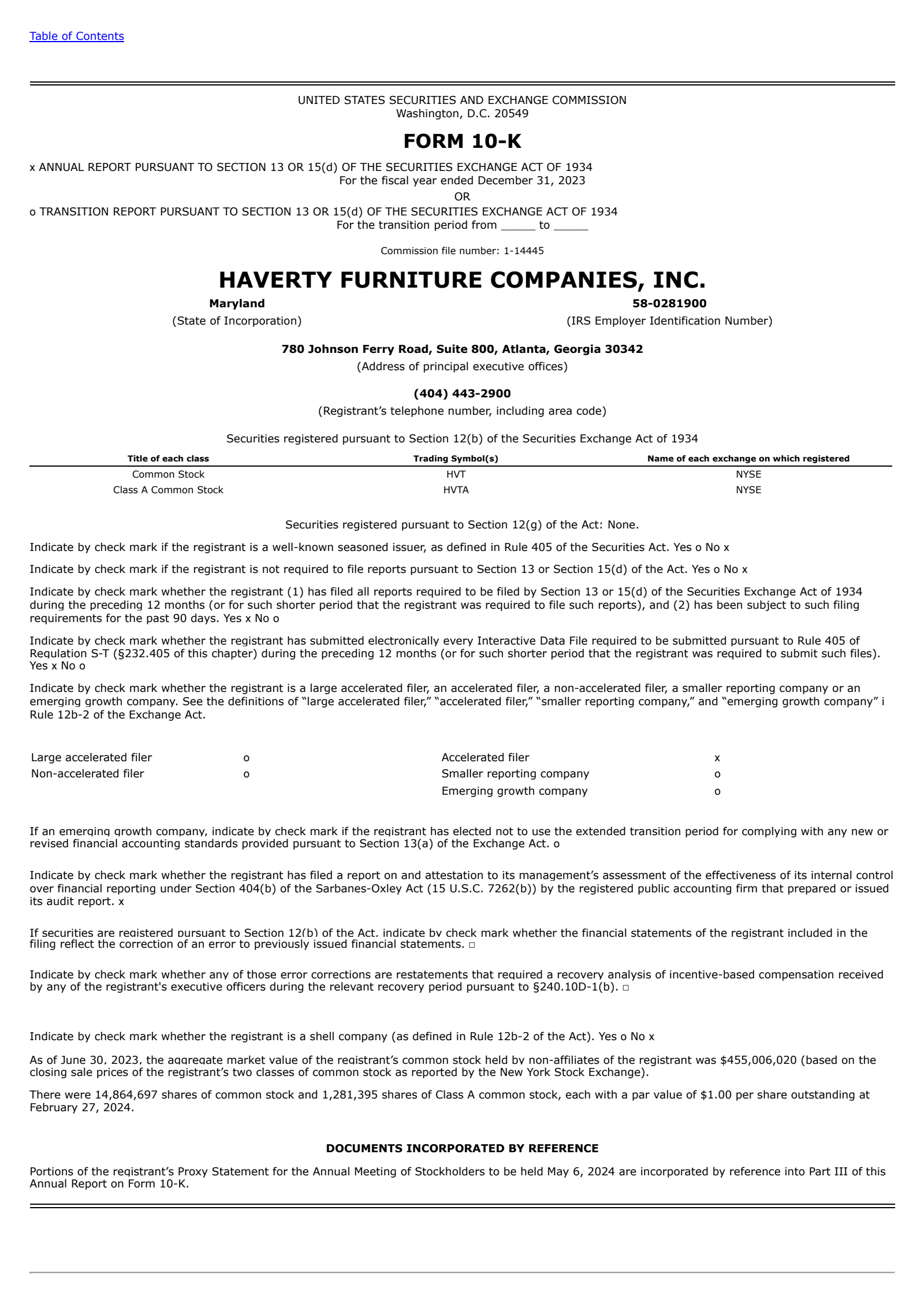 Haverty Furniture Companies' Q4 2023 Annual report