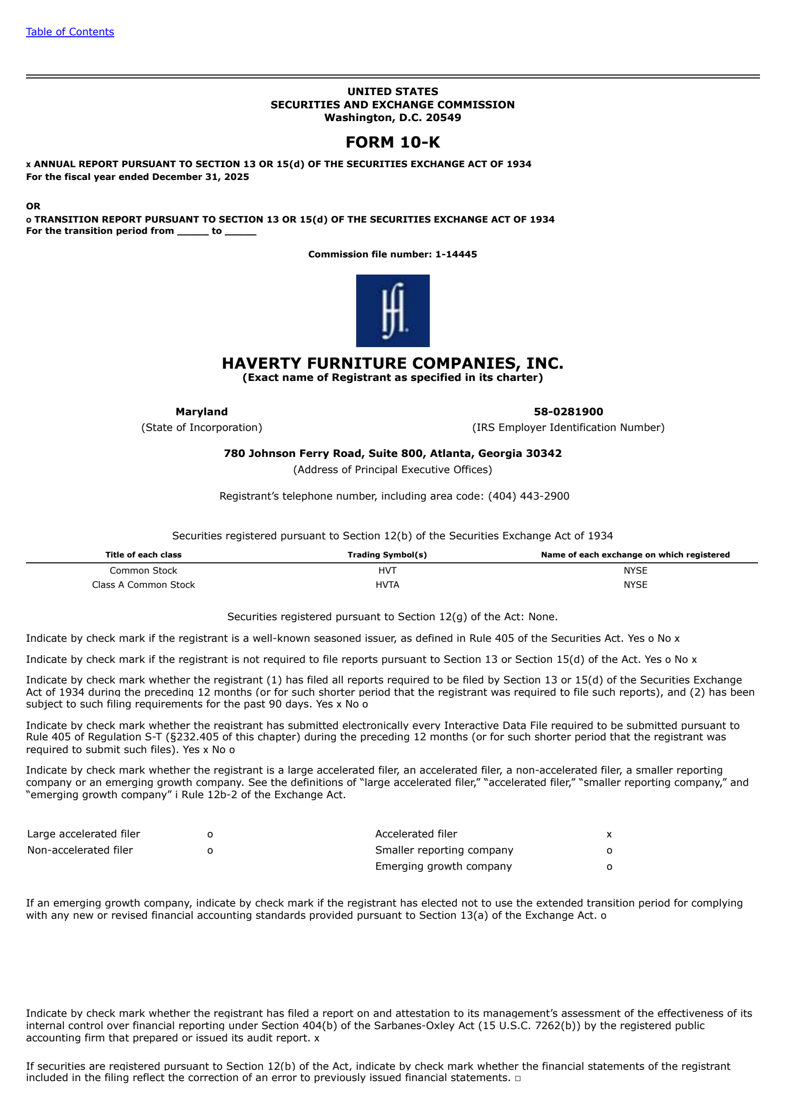Haverty Furniture Companies' Q4 2025 Annual report