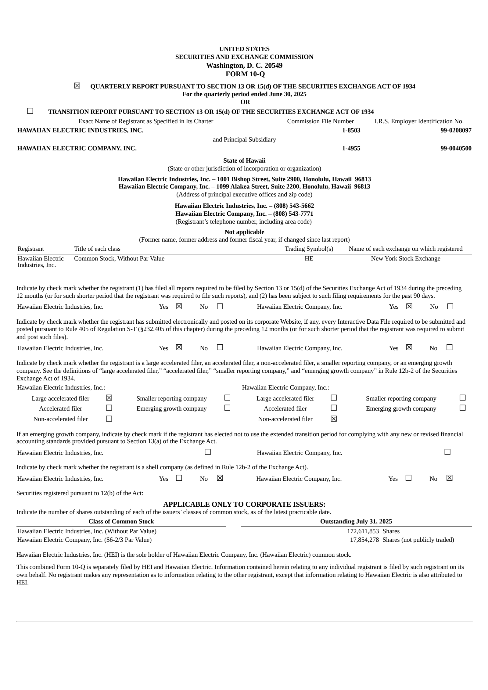 Hawaiian Electric Industries' Q2 2025 Quarterly report