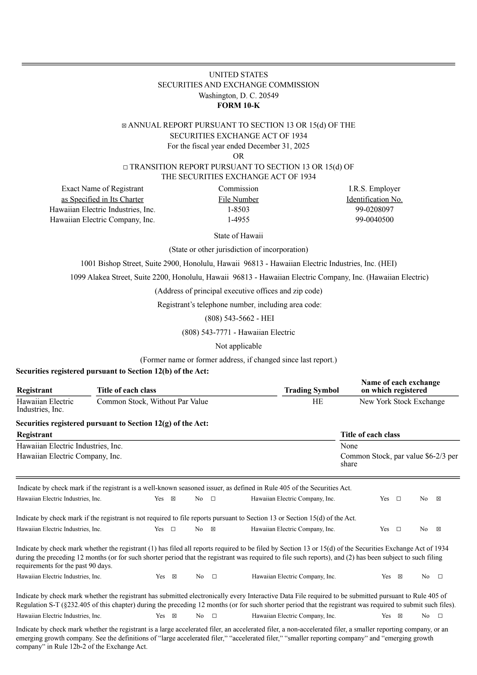Hawaiian Electric Industries' Q4 2025 Annual report