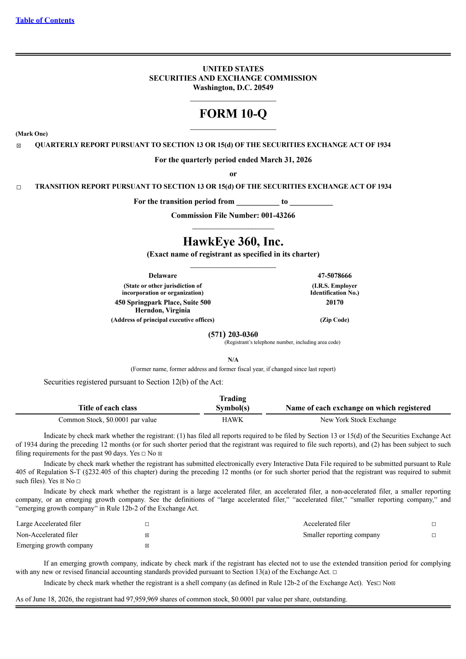 HawkEye 360's Q1 2026 Quarterly report