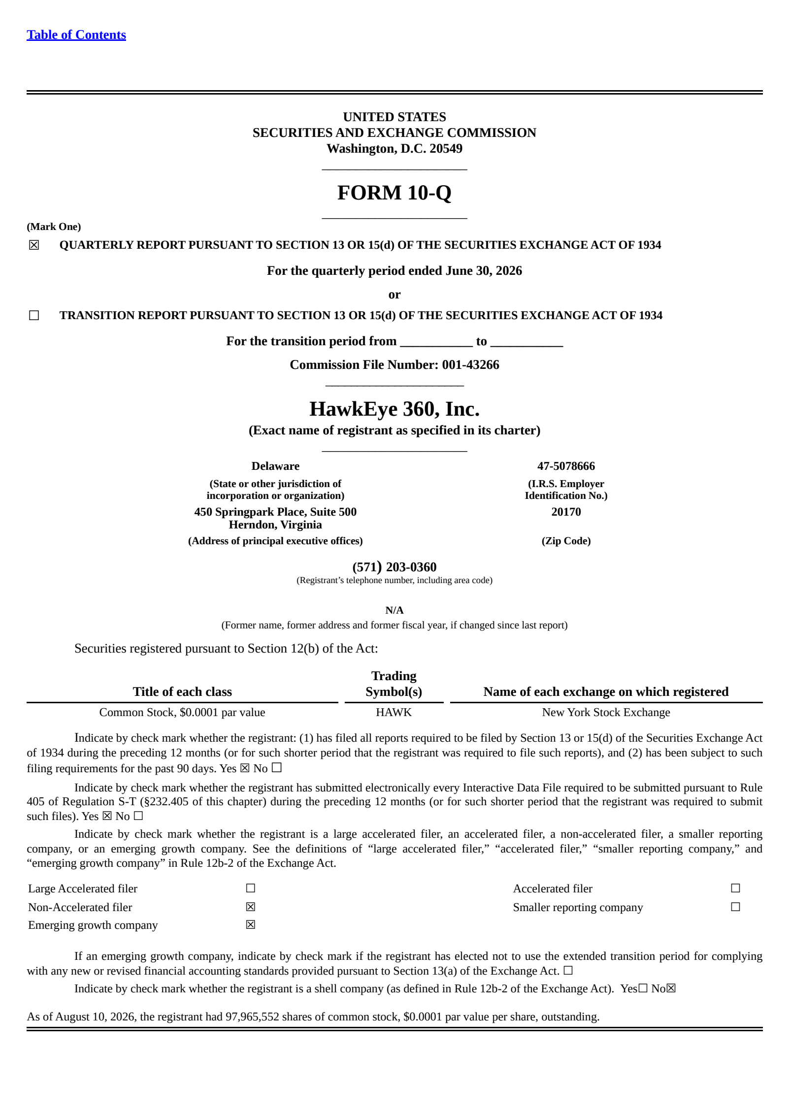 HawkEye 360's Q2 2026 Quarterly report