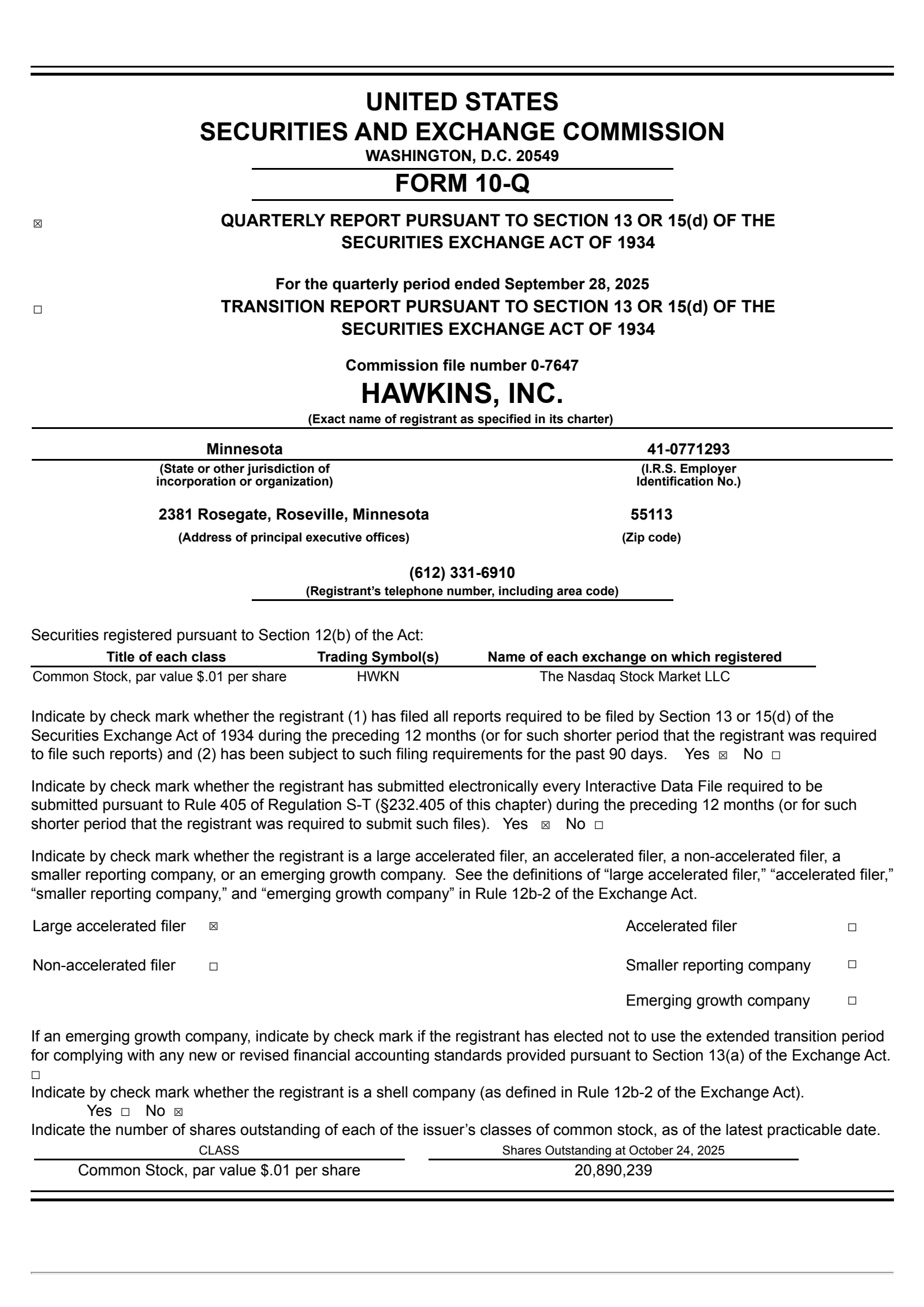 Hawkins' Q2 2026 Quarterly Report