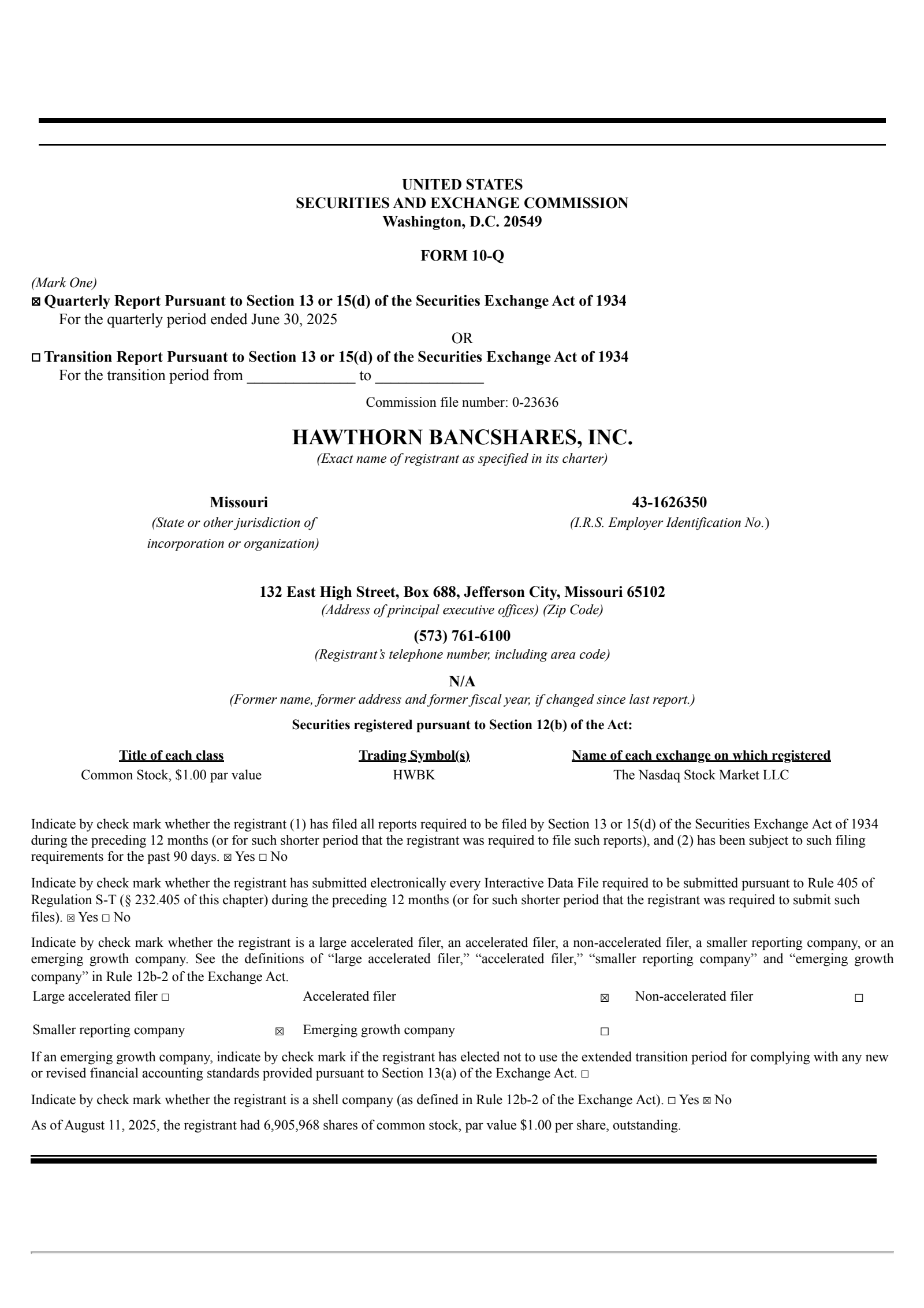 Hawthorn Bancshares' Q2 2025 Quarterly report