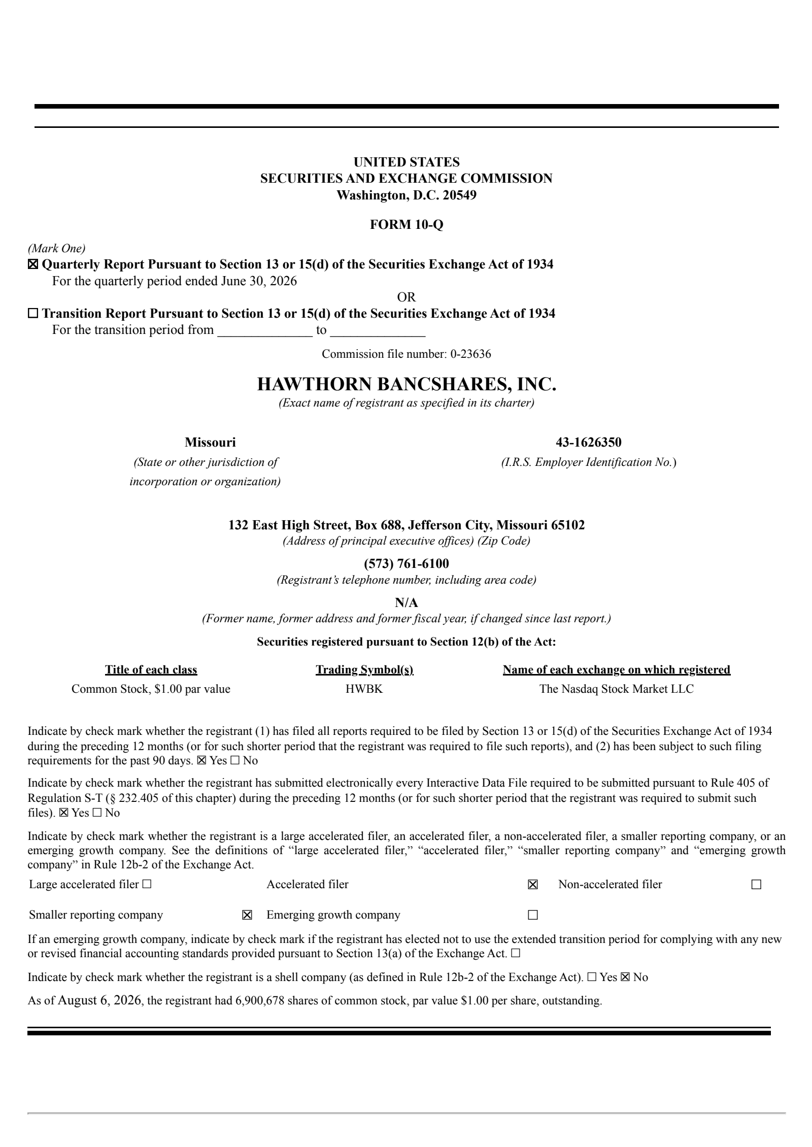Hawthorn Bancshares' Q2 2026 Quarterly report