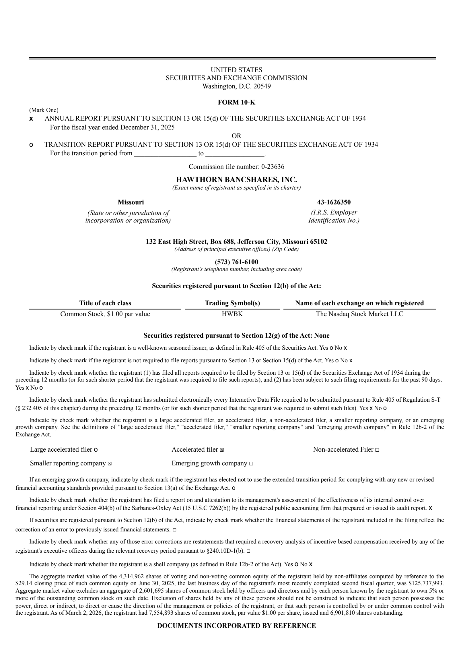 Hawthorn Bancshares' Q4 2025 Annual report