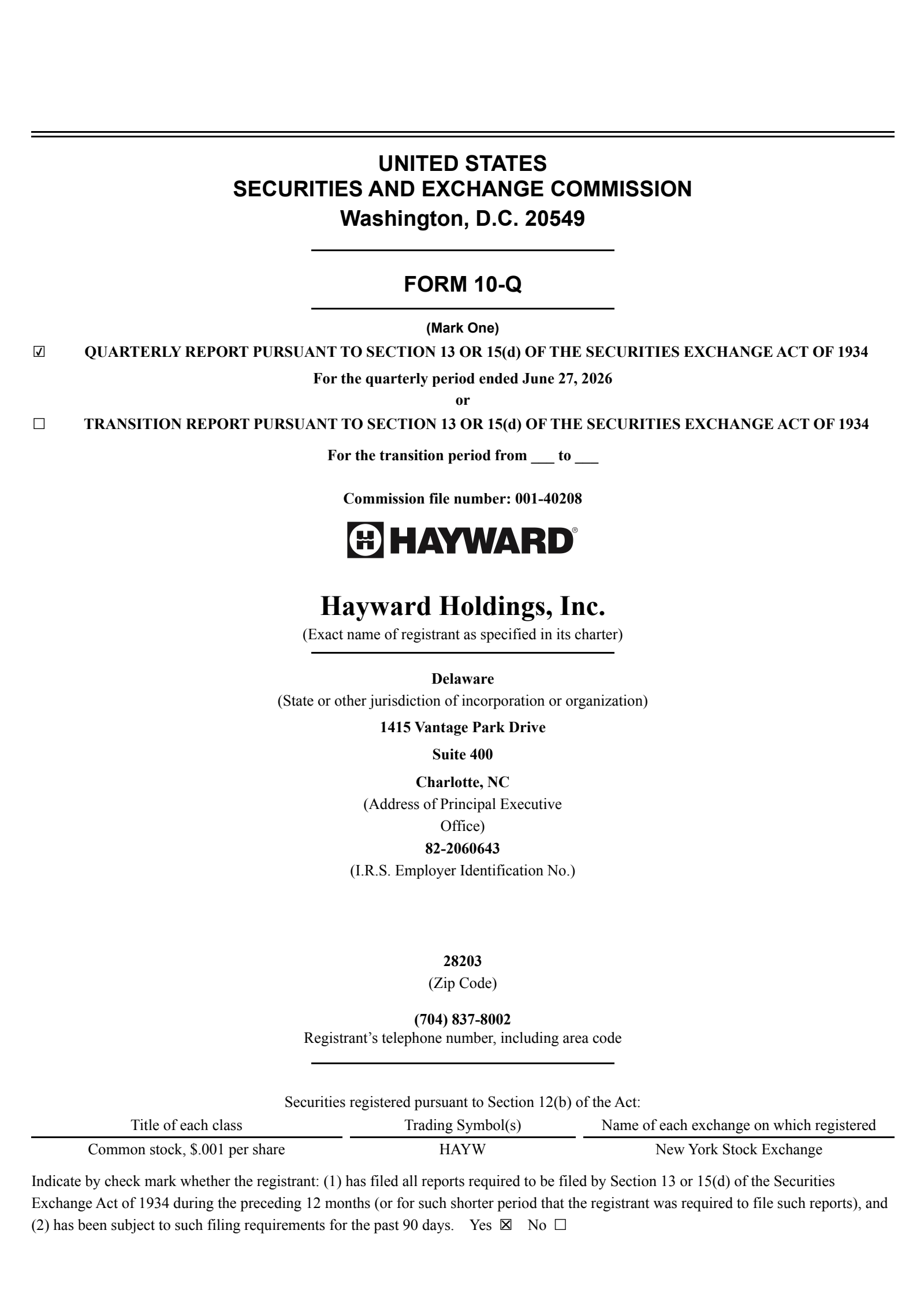 Hayward's Q2 2026 Quarterly report