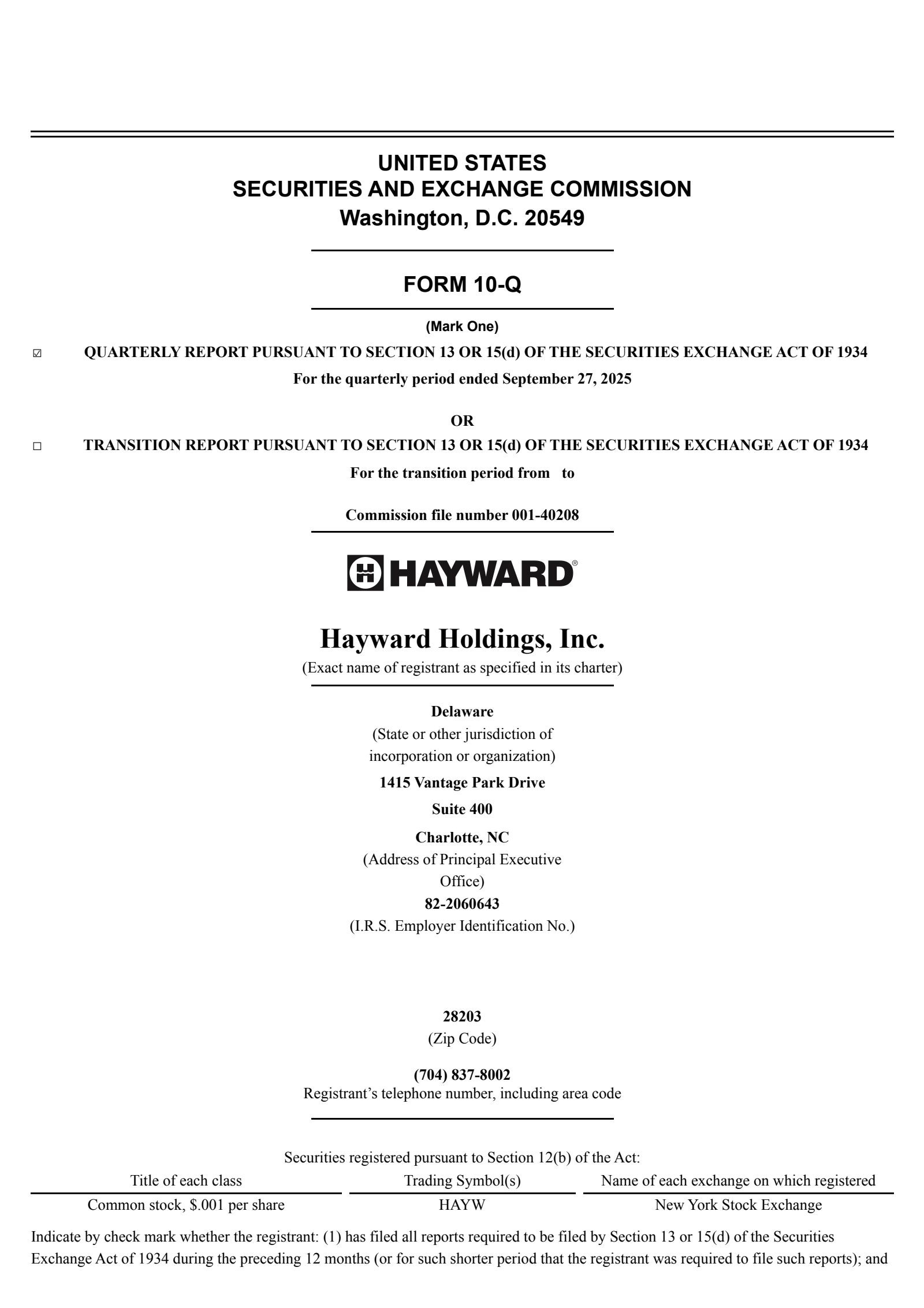 Hayward's Q3 2025 Quarterly Report