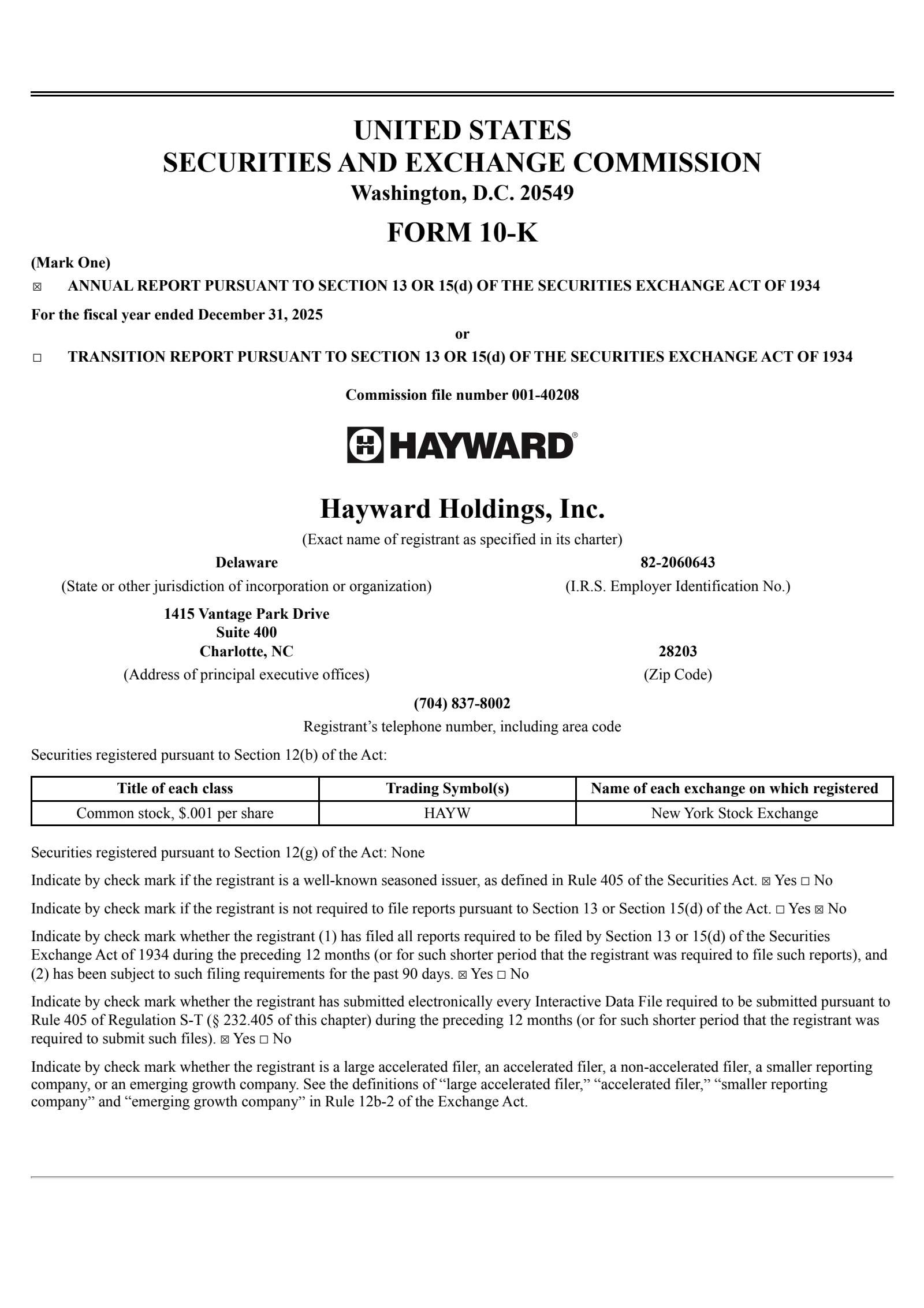 Hayward's Q4 2025 Annual report
