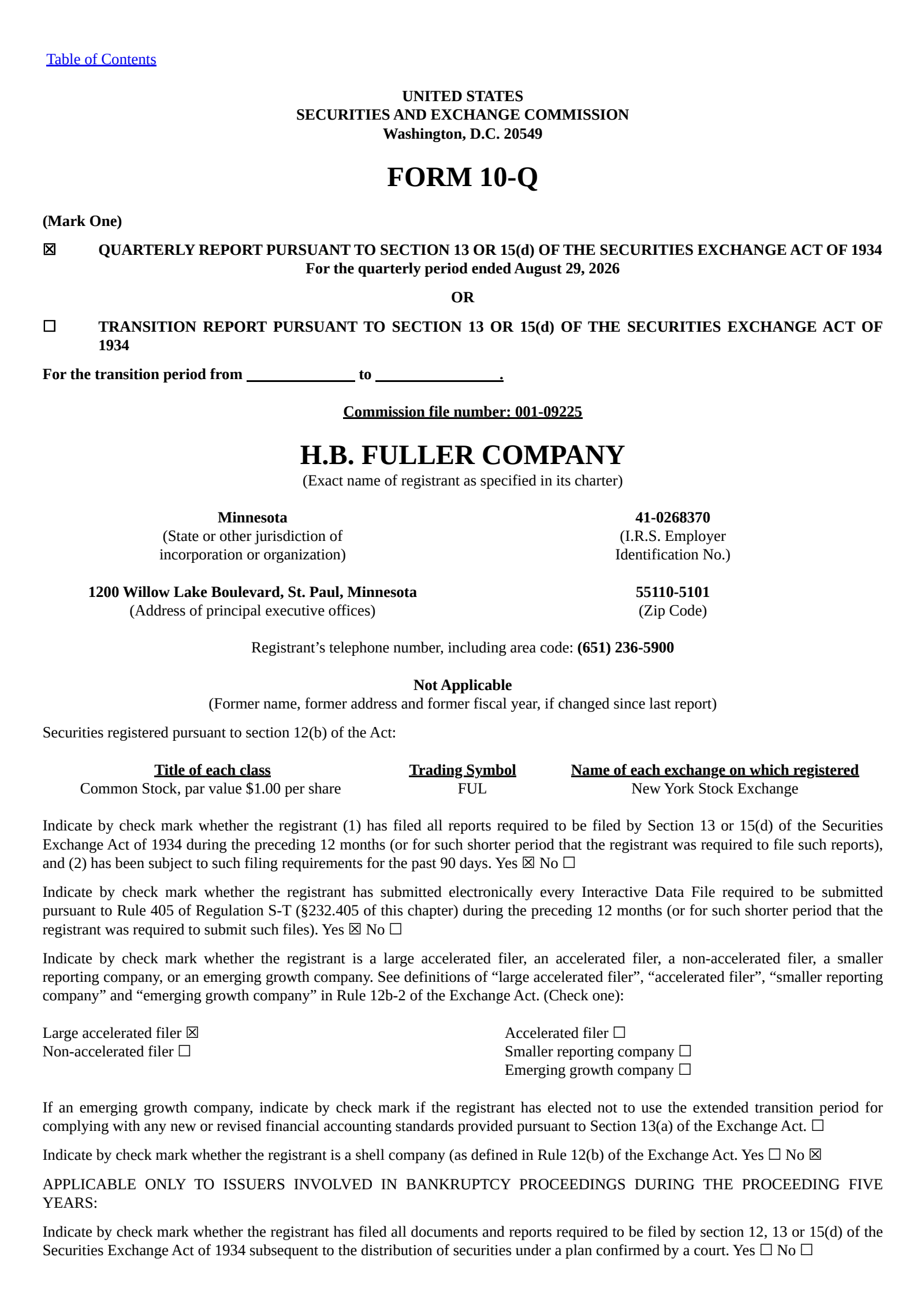 H. B. Fuller's Q3 2026 Quarterly report