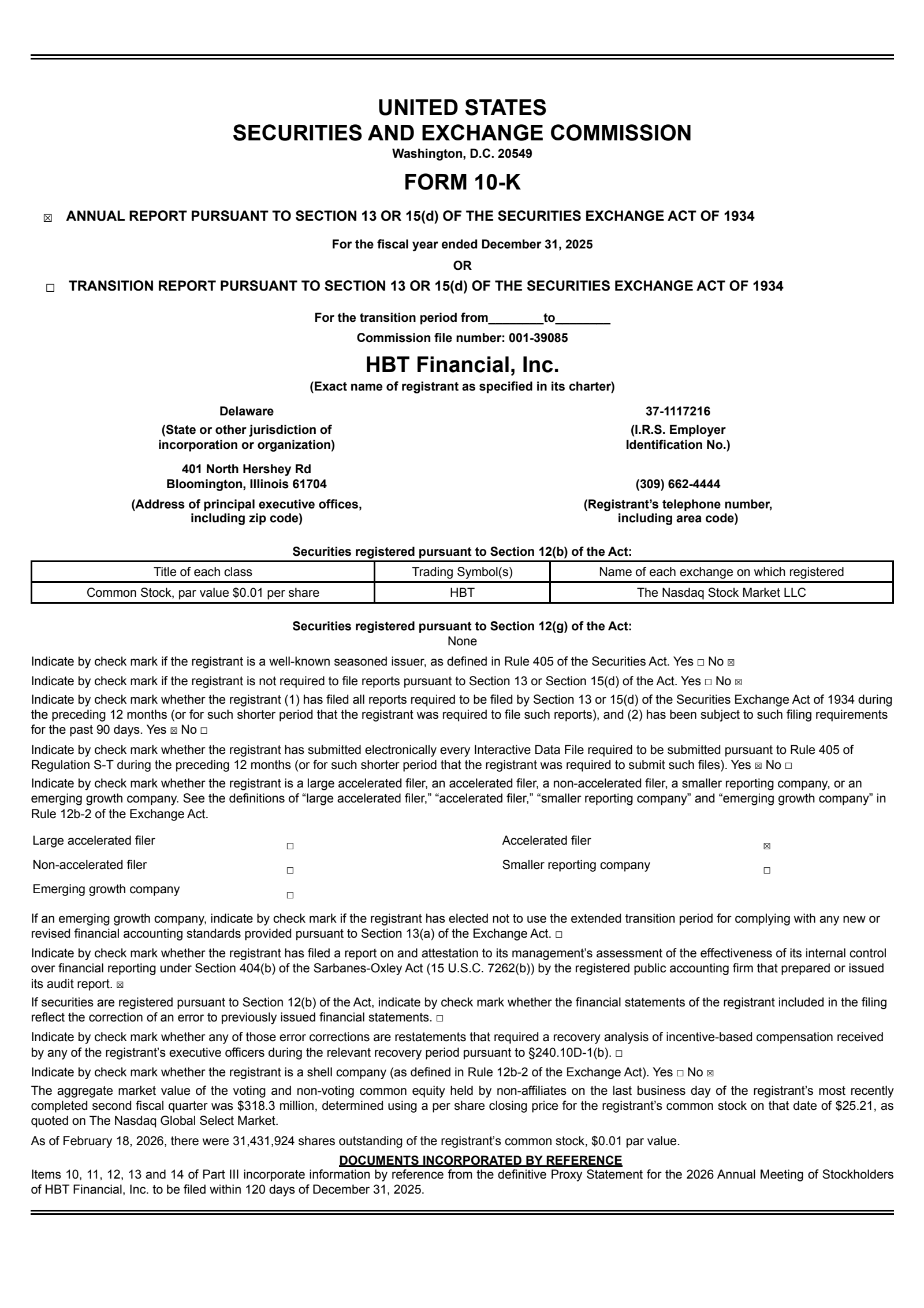 HBT Financial's Q4 2025 Annual report