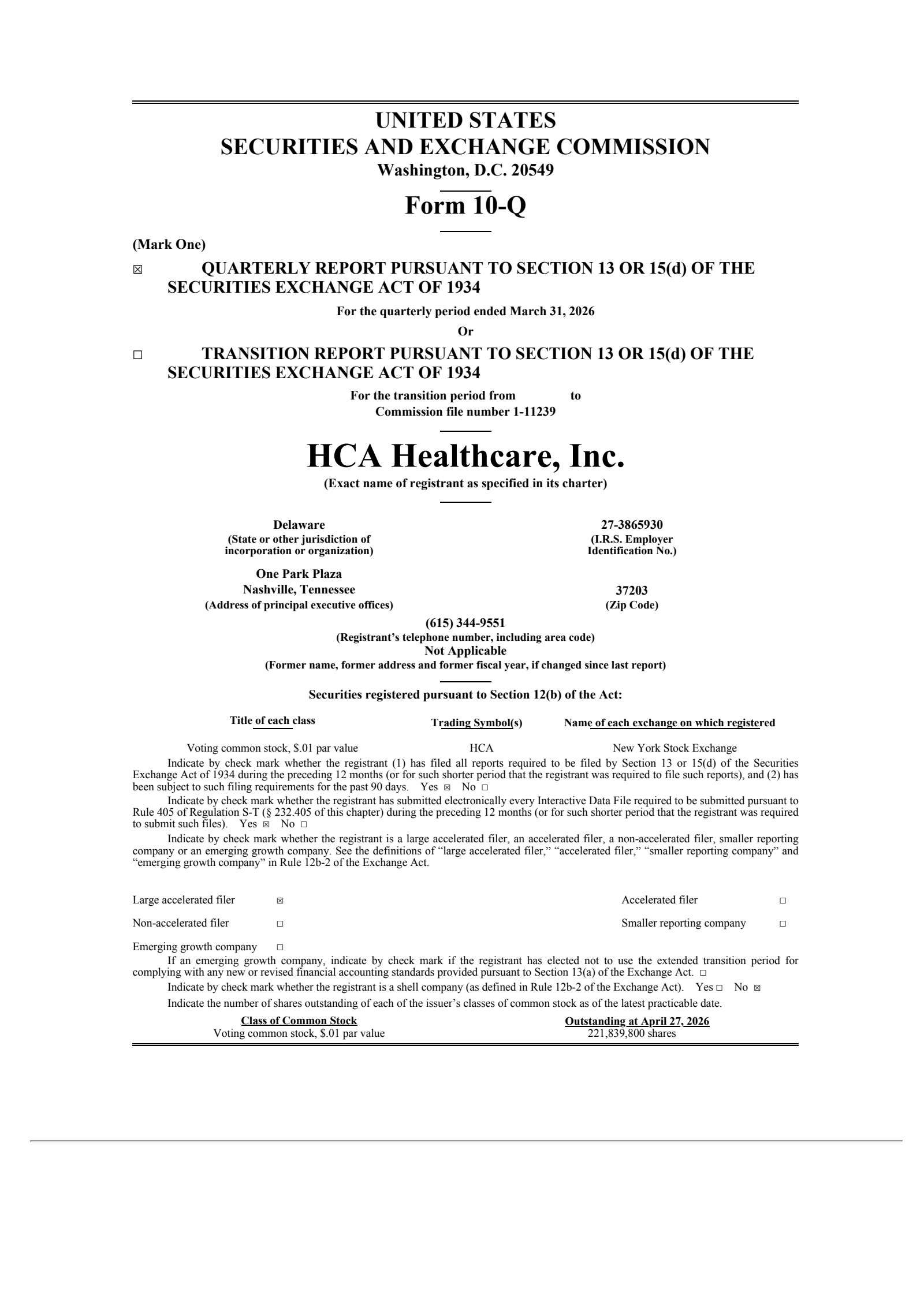 HCA Healthcare's Q1 2026 Quarterly report