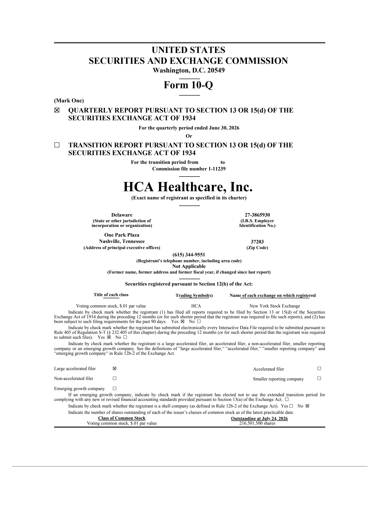HCA Healthcare's Q2 2026 Quarterly report