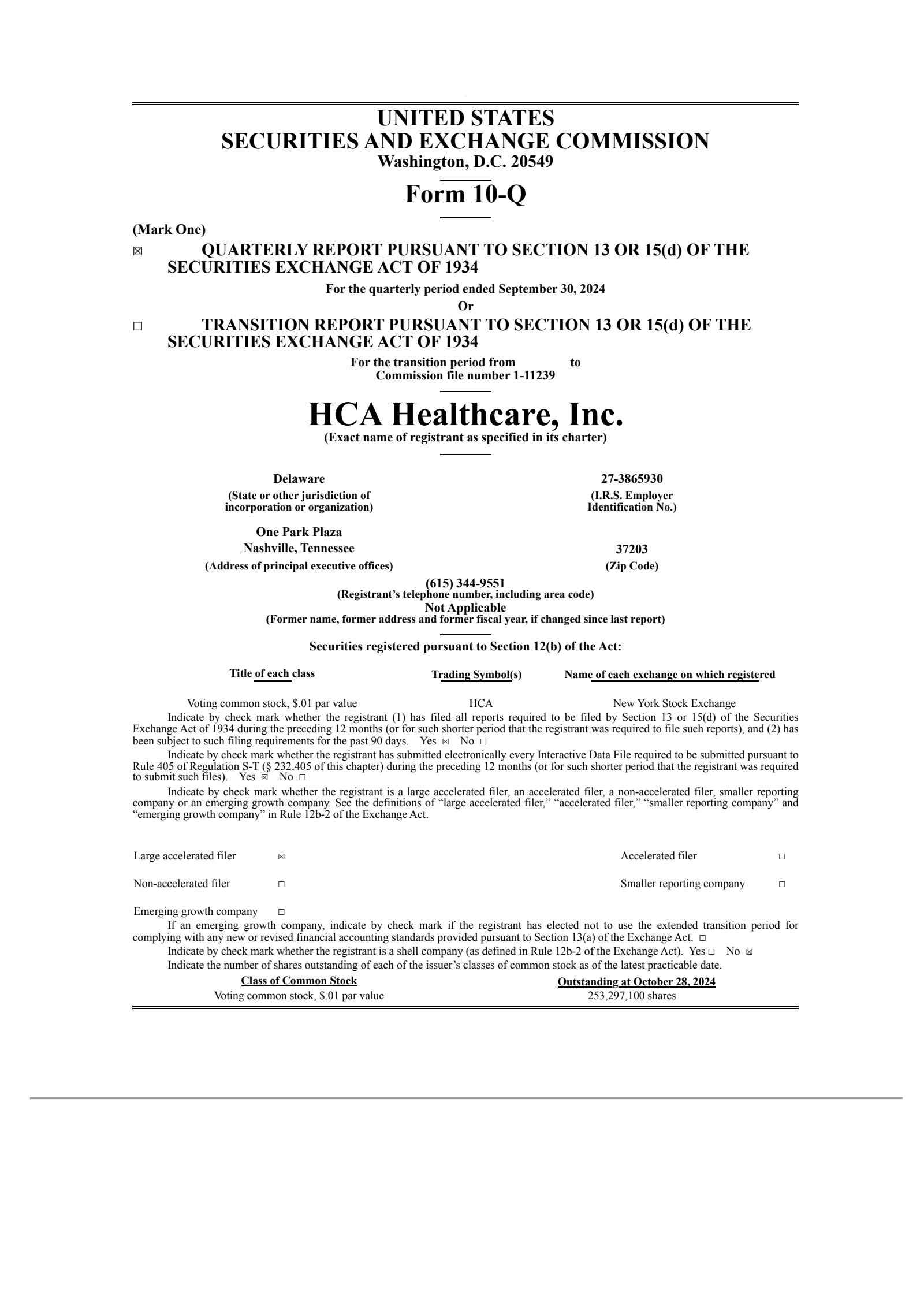 HCA Healthcare's Q3 2024 Quarterly report
