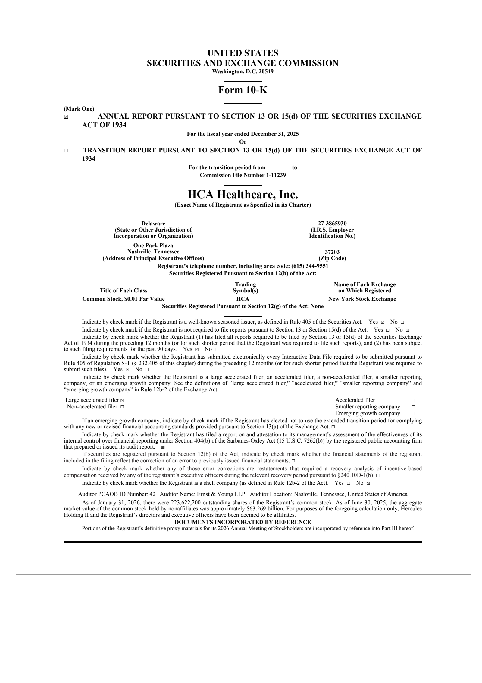 HCA Healthcare's Q4 2025 Annual report