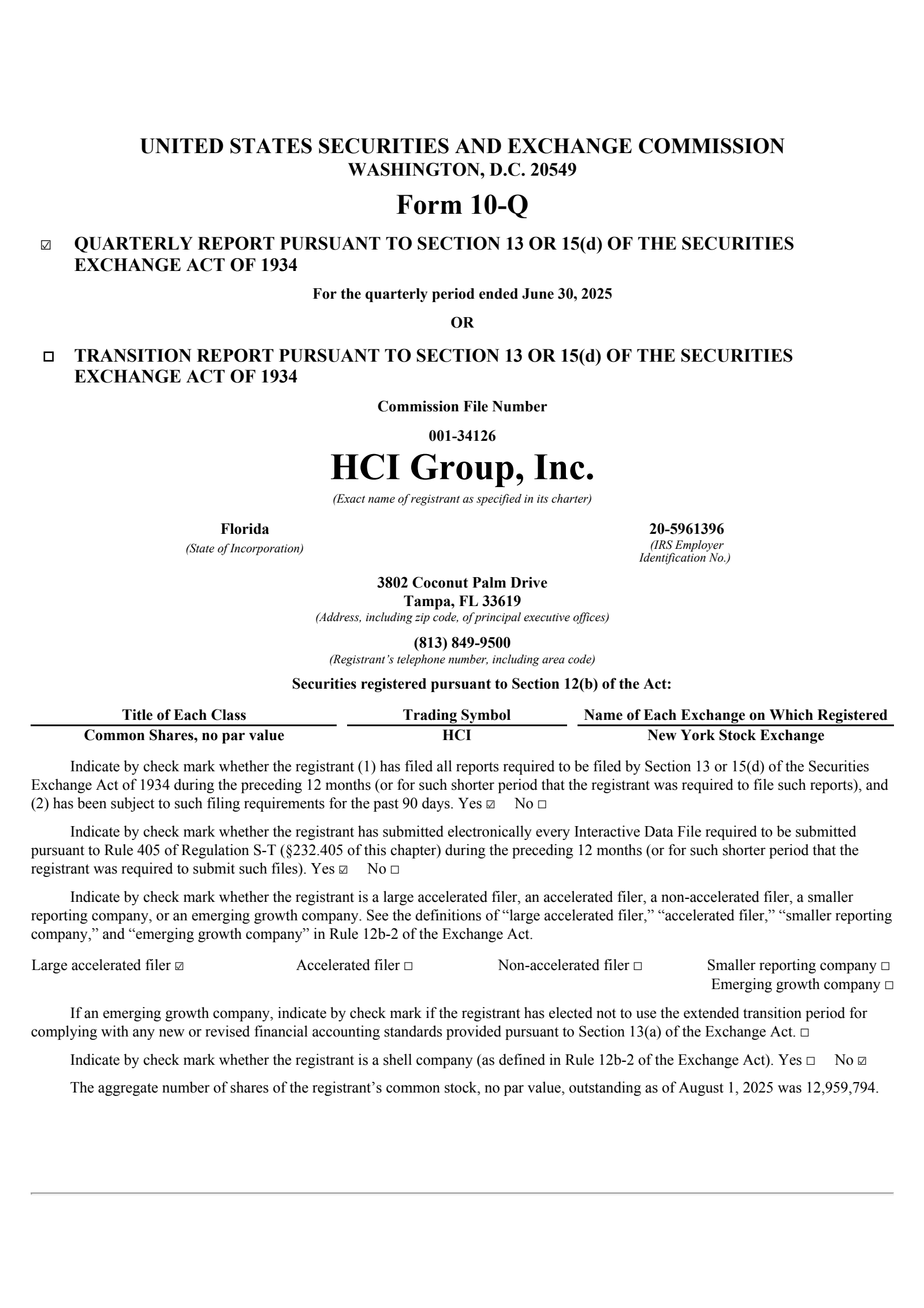 HCI Group's Q2 2025 Quarterly report