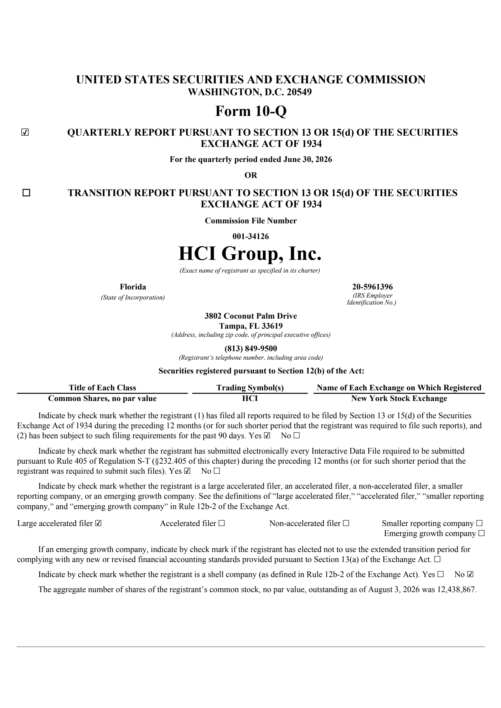 HCI Group's Q2 2026 Quarterly report