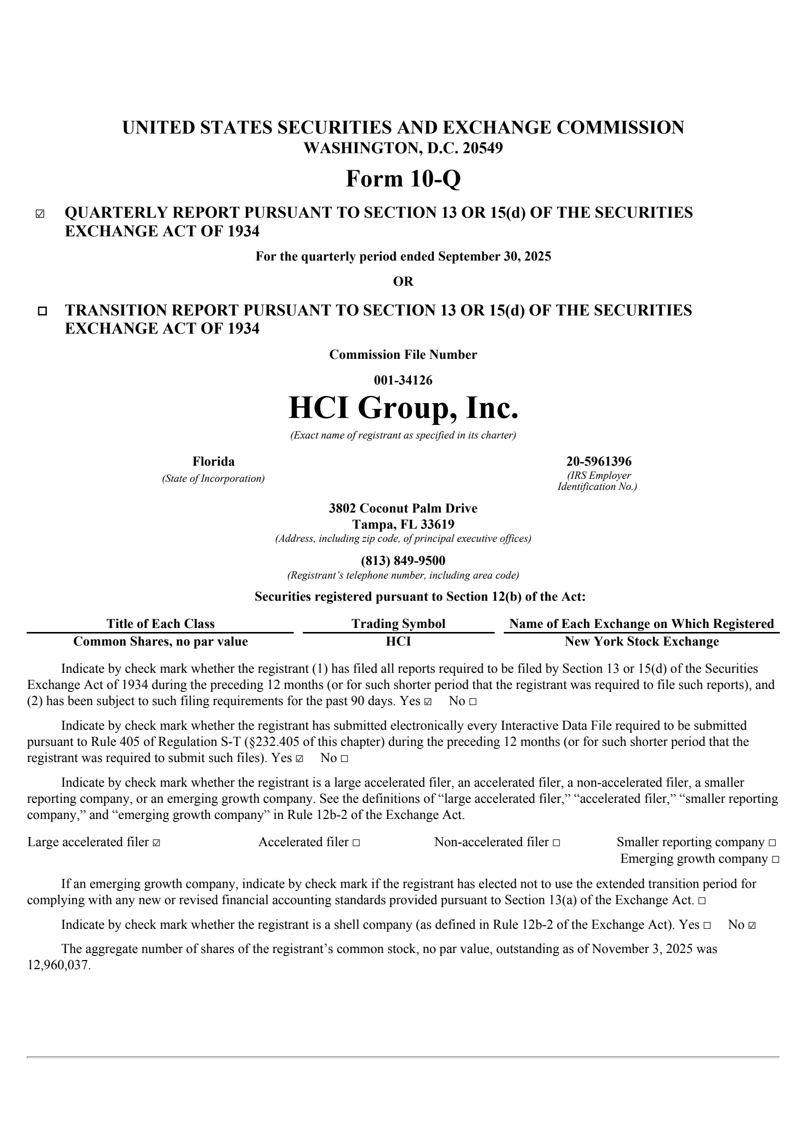 HCI Group's Q3 2025 Quarterly Report