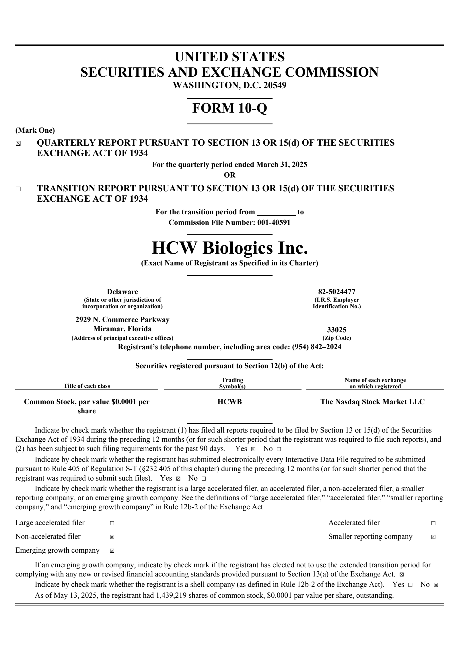 HCW Biologics' Q1 2025 Quarterly report