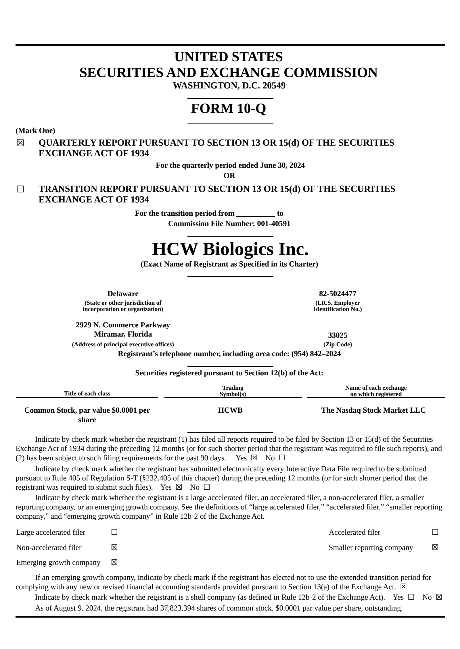 HCW Biologics' Q2 2024 Quarterly report