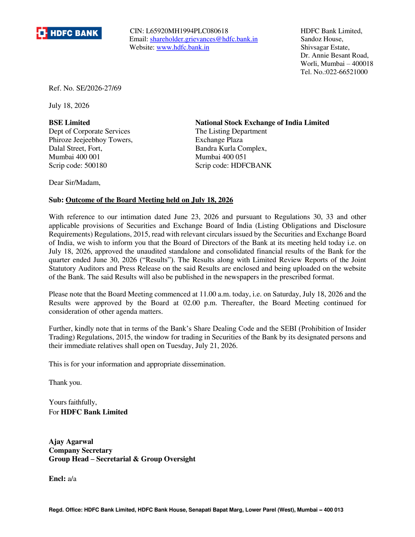 HDFC Bank's Q1 26/27 Interim report