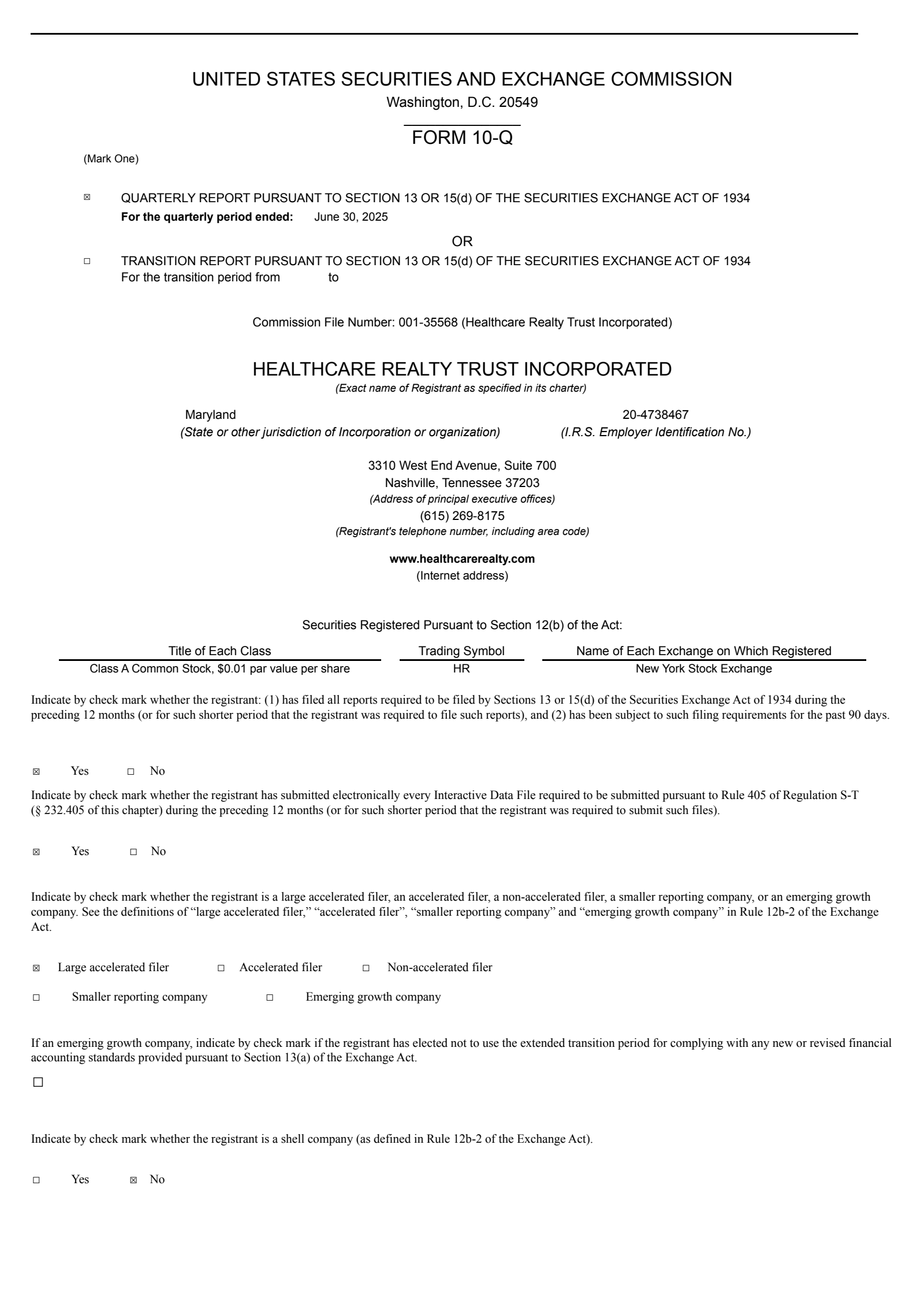 Healthcare Realty Trust's Q2 2025 Quarterly report