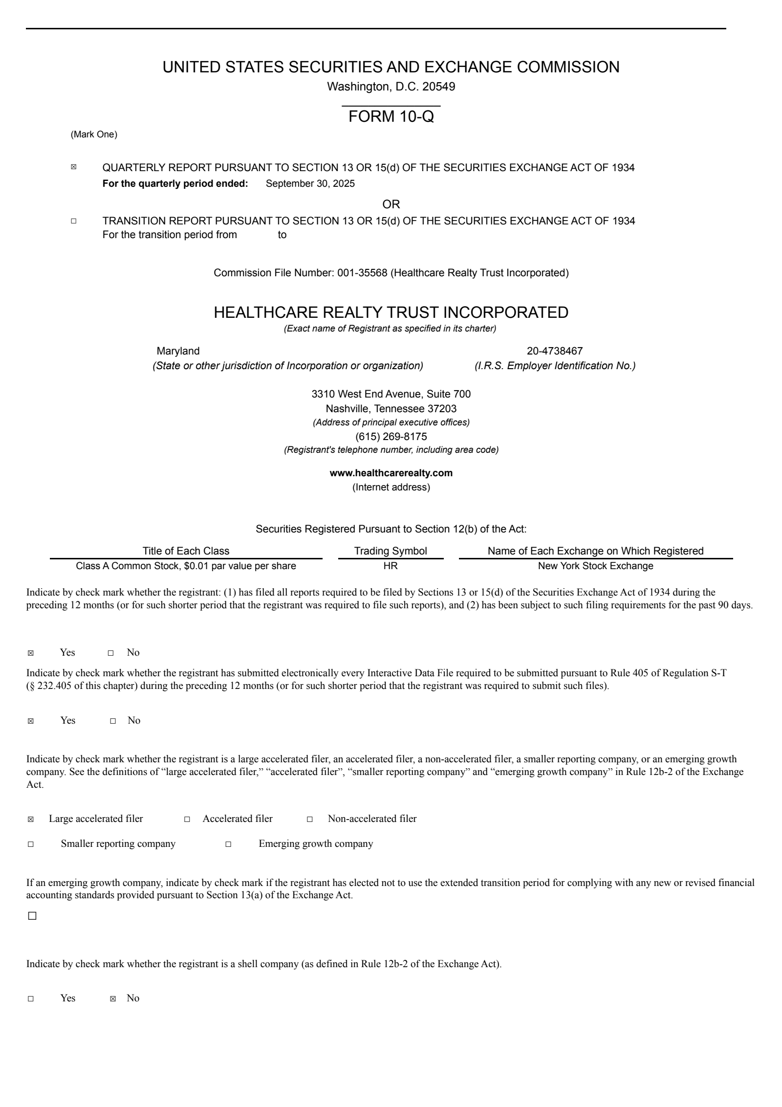 Healthcare Realty Trust's Q3 2025 Quarterly Report